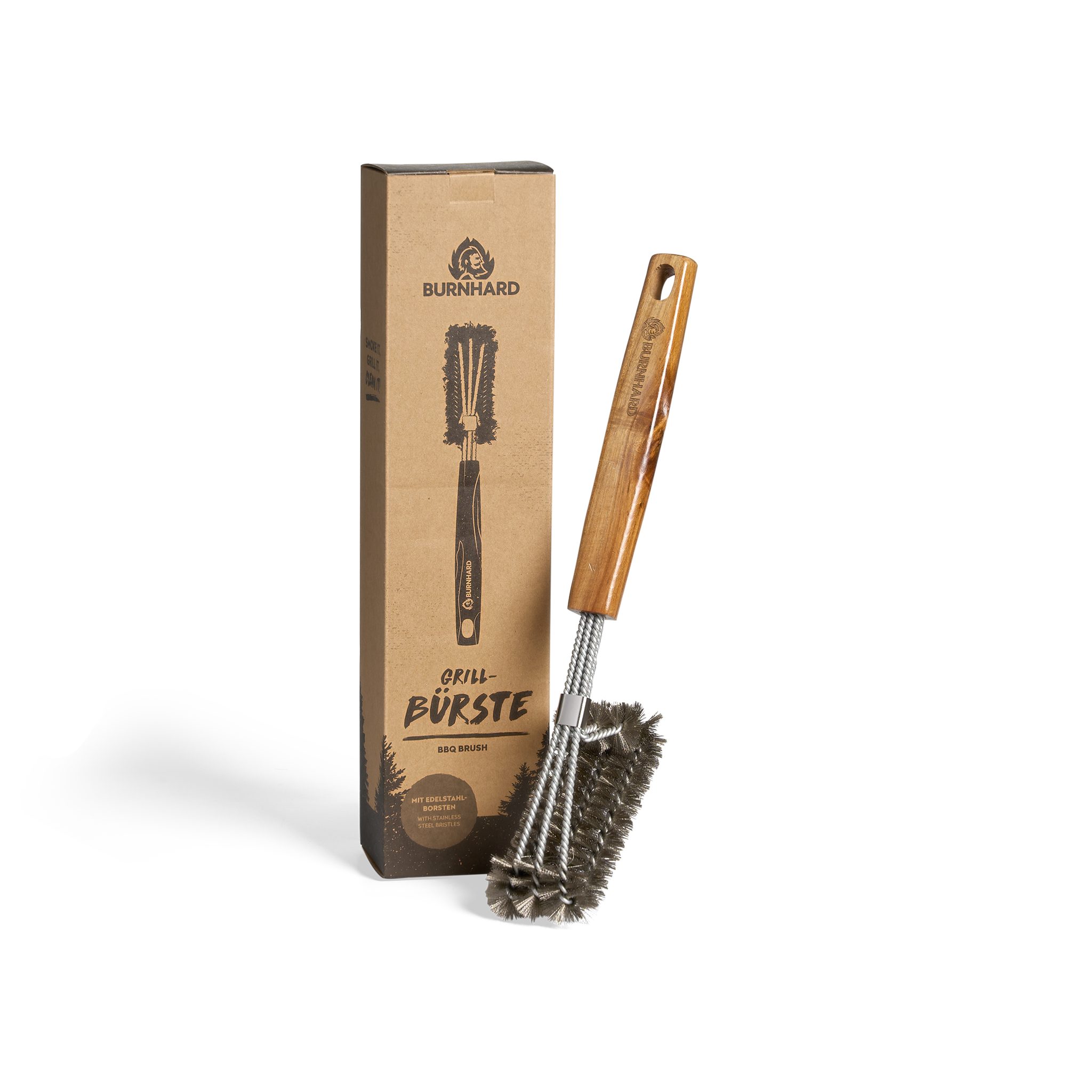 BURNHARD® Grillbürste Akazienholz mit 3 Borsten, Grillbürste