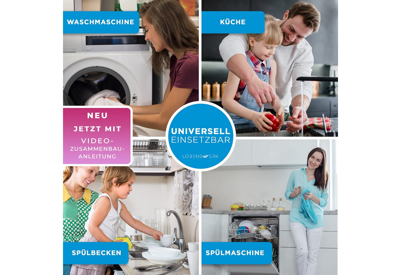 Thumbnail - Lobenswerk Siphon für Küchenspüle mit Flexiblem Ablaufschlauch - 100% Wasserdicht, Röhrensiphon mit zwei Geräteanschlüss...