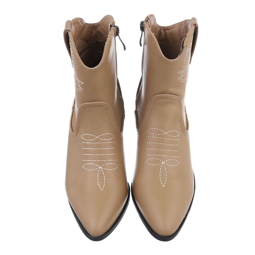 Ital-Design Damen Cowboyboots Western Westernstiefelette (85136085) Blockabsatz Western- & Bikerboots in Hellbraun – Bild 4 von 4
