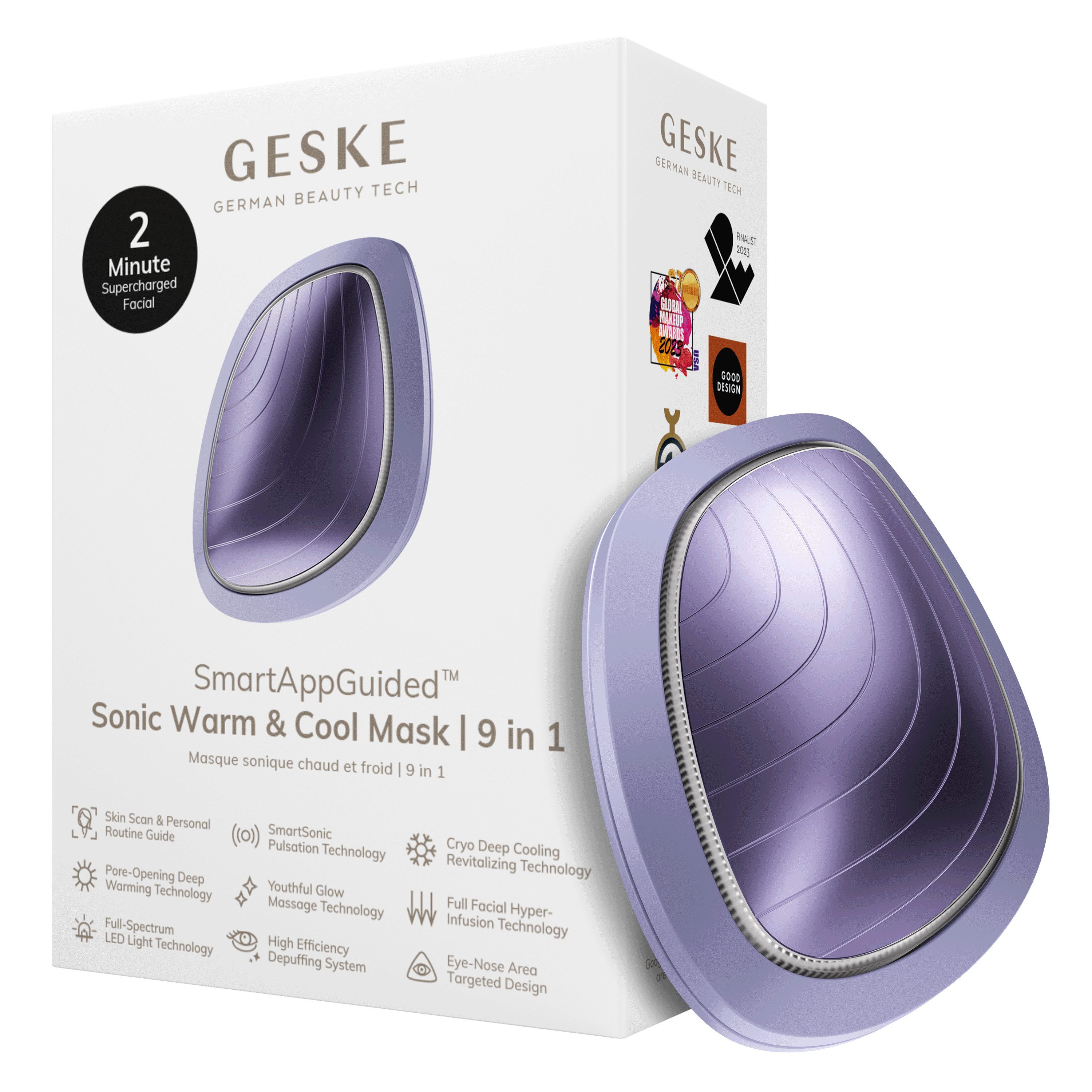GESKE German Beauty Tech Enhancer SmartAppGuided™ Sonic Warm & Cool Mask 9 in 1, Packung (Gerät & USB-Ladekabel), 2-tlg., Gerät inkl. kostenloser APP (SmartAppGuided Device), Mit der GESKE App erhältst Du deine personalisierte Hautpflegeroutine.