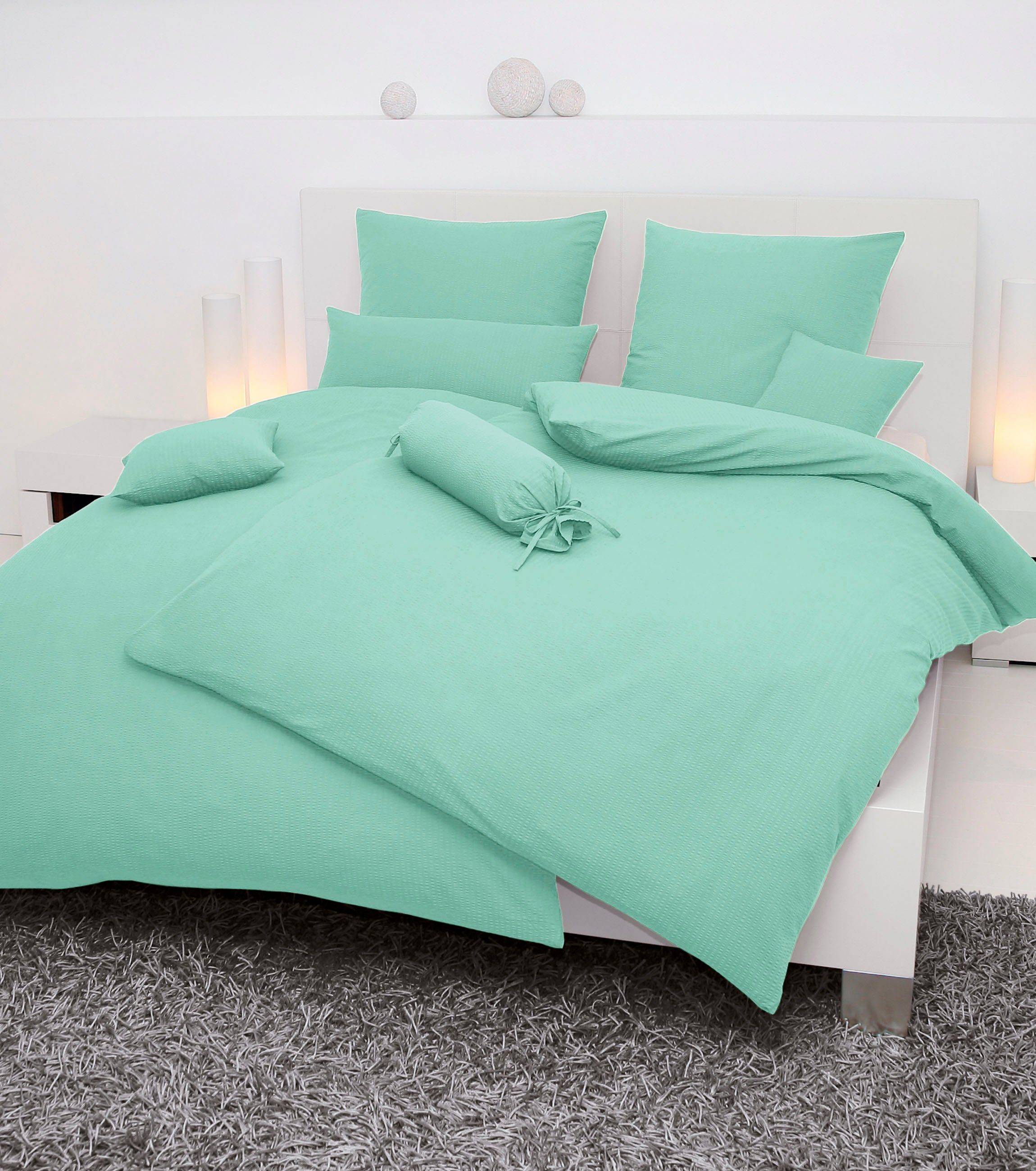 Janine Bettwäsche PIANO 0125 31, Seersucker 100% Baumwolle, uni, bügelfrei, Soft-Seersucker, 2 teilig, Markenreißverschluss, feinfädige Qualität, gekämmte Mako-Garne