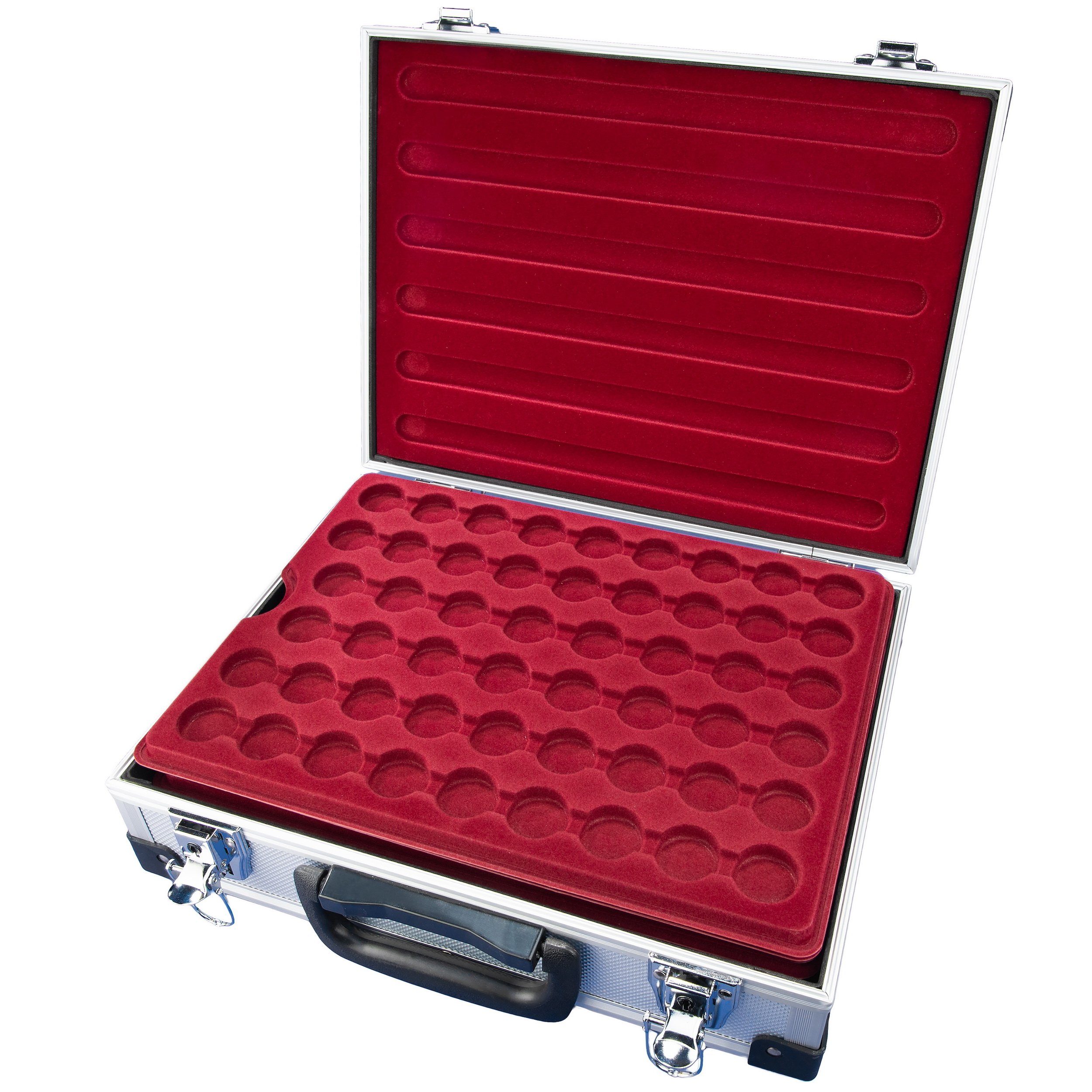 MC.Sammler Aufbewahrungsbox MC.Sammler Alu Münzkoffer inkl 5 Münztableaus verschiedene Varianten, 260 Fächer - 27mm Ø