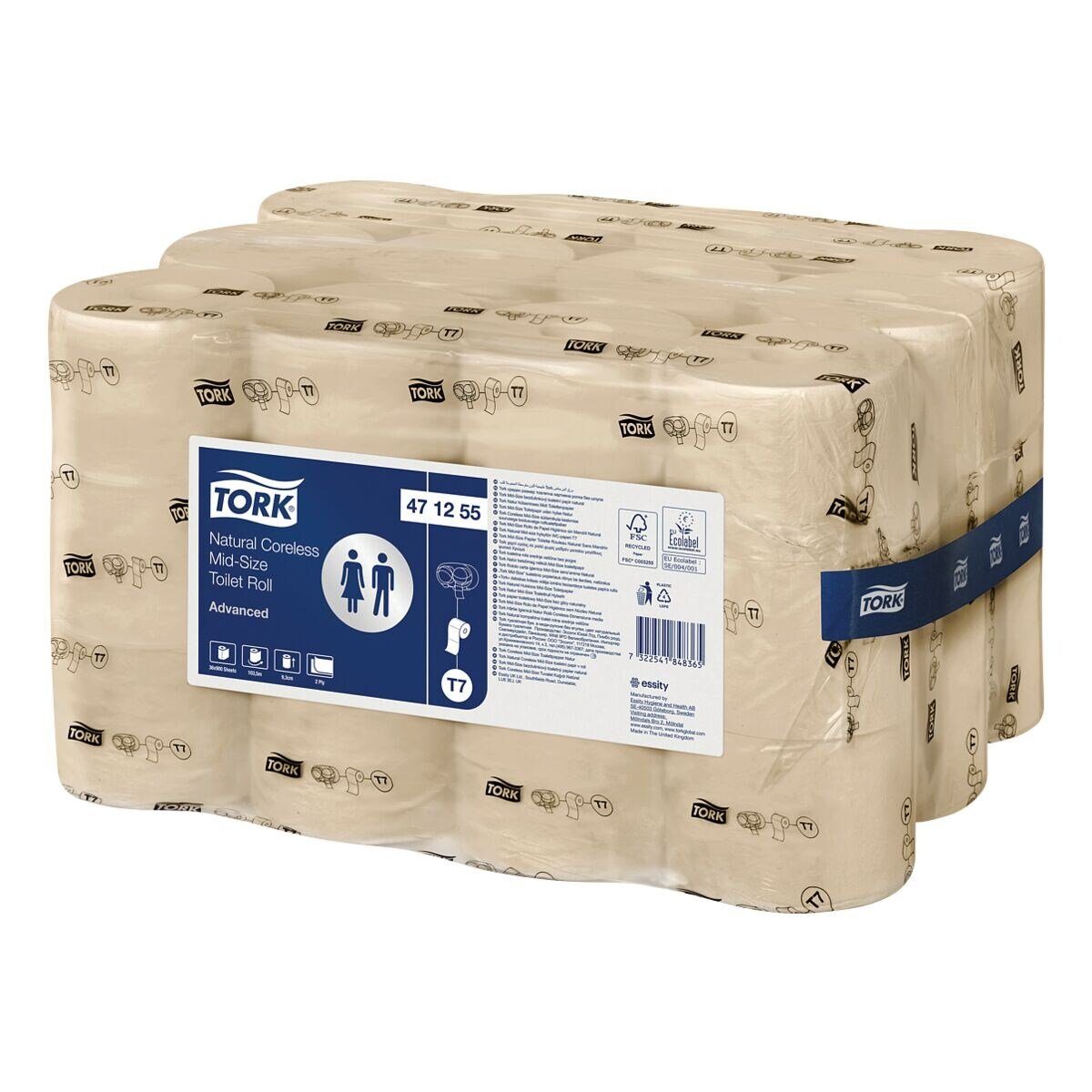 TORK Toilettenpapier Advanced, natur, 2-lagig, 36 Rollen, Midi-Rolle / hülsenlos, 900 Blatt/Rolle
