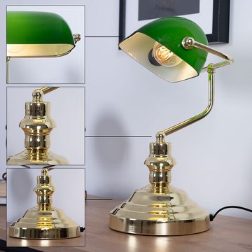 etc-shop LED Tischleuchte, Leuchtmittel nicht inklusive, 2x Nostalgie Antik Retro Banker Lampe Leuchte Schreibtischlampe