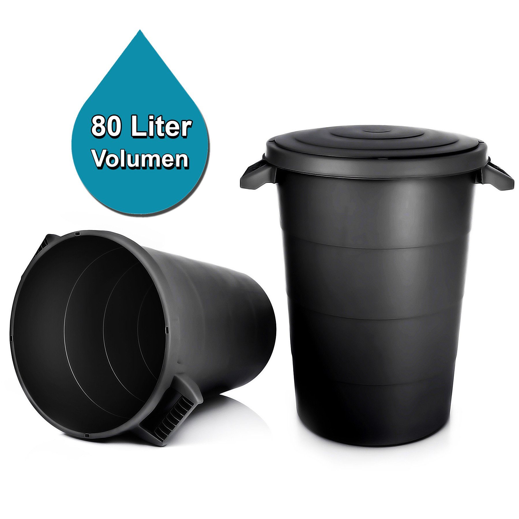 BigDean Mülleimer Wetterfeste Universaltonne mit Deckel und 2 stabilen Tragegriffen 80 L, Universaltonne, Mit Deckel, 2 Griffen, Indoor & Outdoor