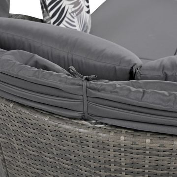 Tongtong Gartenlounge-Set mit verstellbarem Baldachin, Allwetter-Terrassen-Sonnenliege, Grau, (Doppel-Lounge mit 4 Kissen und abnehmbarem Kissenbezug)