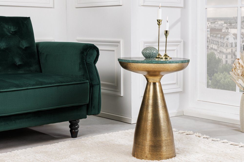 riess-ambiente Beistelltisch ELEMENTS 60cm gold / grün (Einzelartikel, 1-St), Wohnzimmer · Marmor · Metall · rund · Handarbeit · Modern Design