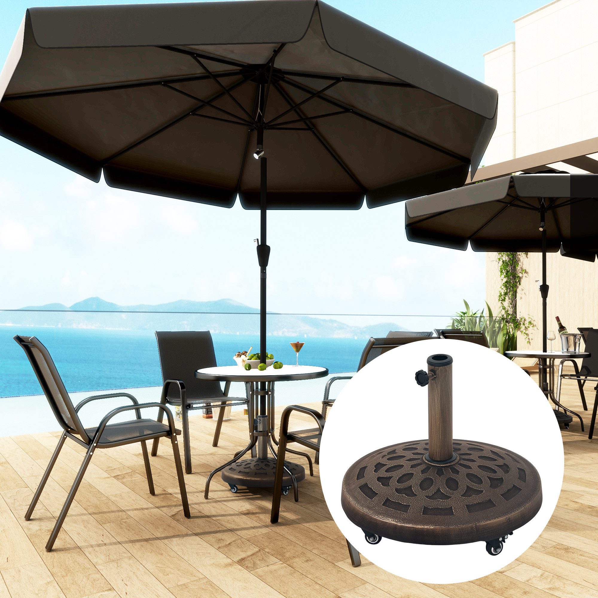 Outsunny Schirmhalter aus Beton, mit Rolle, Rund, für Stöcke bis Ø 48 mm, S günstig online kaufen