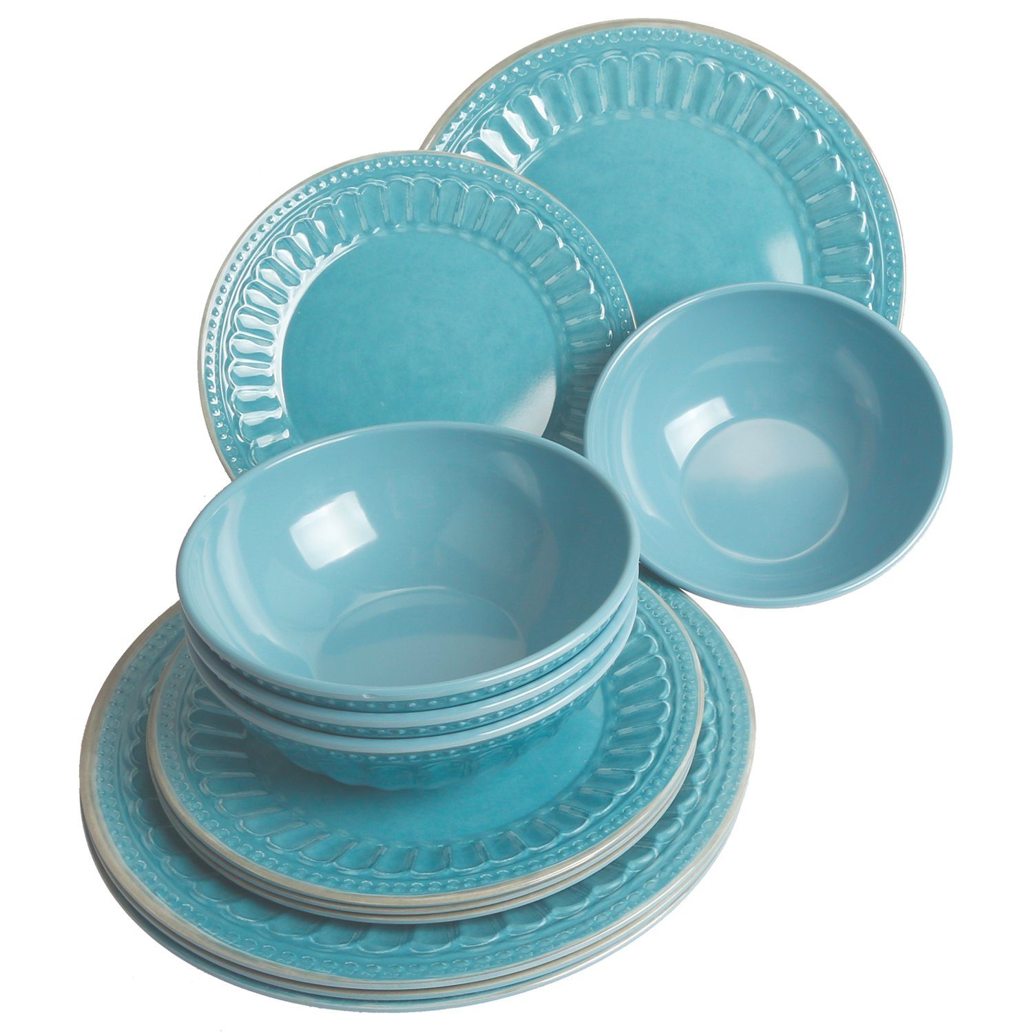 HEKERS Geschirr-Set Camping-Geschirr Set Melamin 1-4 P., BPA-Frei - Vintage Stil in Blau (12-tlg)