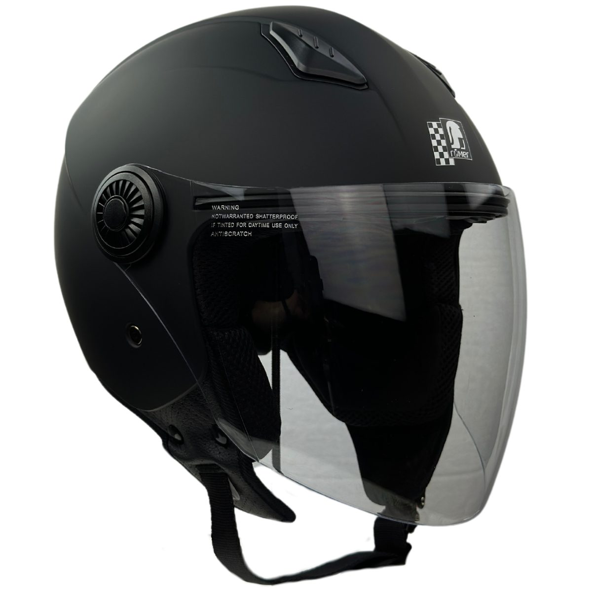RÖMER HELME Motorradhelm RR10801 - Jethelm - mattschwarz - mit Kopfbelüftung & Schnellverschluß