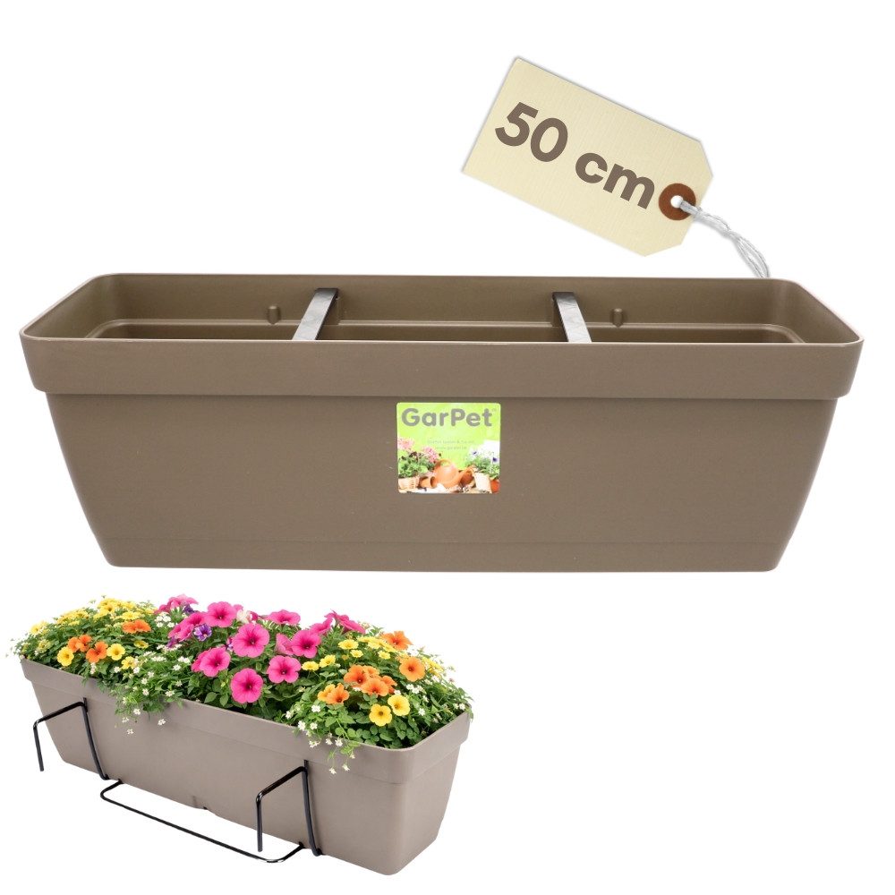 GarPet Balkonkasten Blumenkasten Balkon Balkonkasten mit Halterung Wasserspeicher 50 60 cm