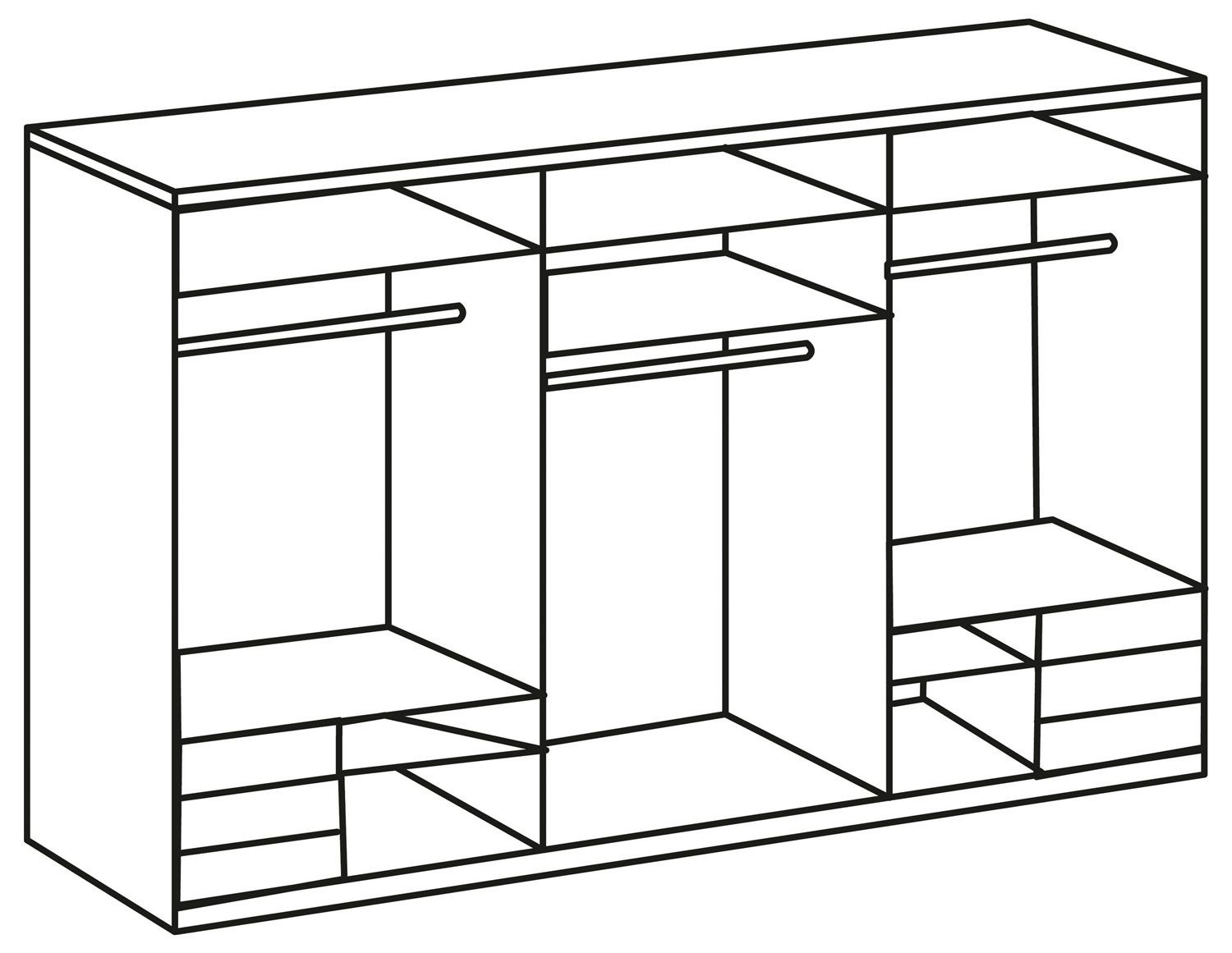 Wimex Schwebetürenschrank Level (mit Schwebetüren, Schubladen, Einlegeböden, Kleiderstangen, 1-St., moderne Optik, mit Spiegel, chromfarbene Griffleisten aus Metall) 300x65x236cm Plankeneiche weiß Spiegel