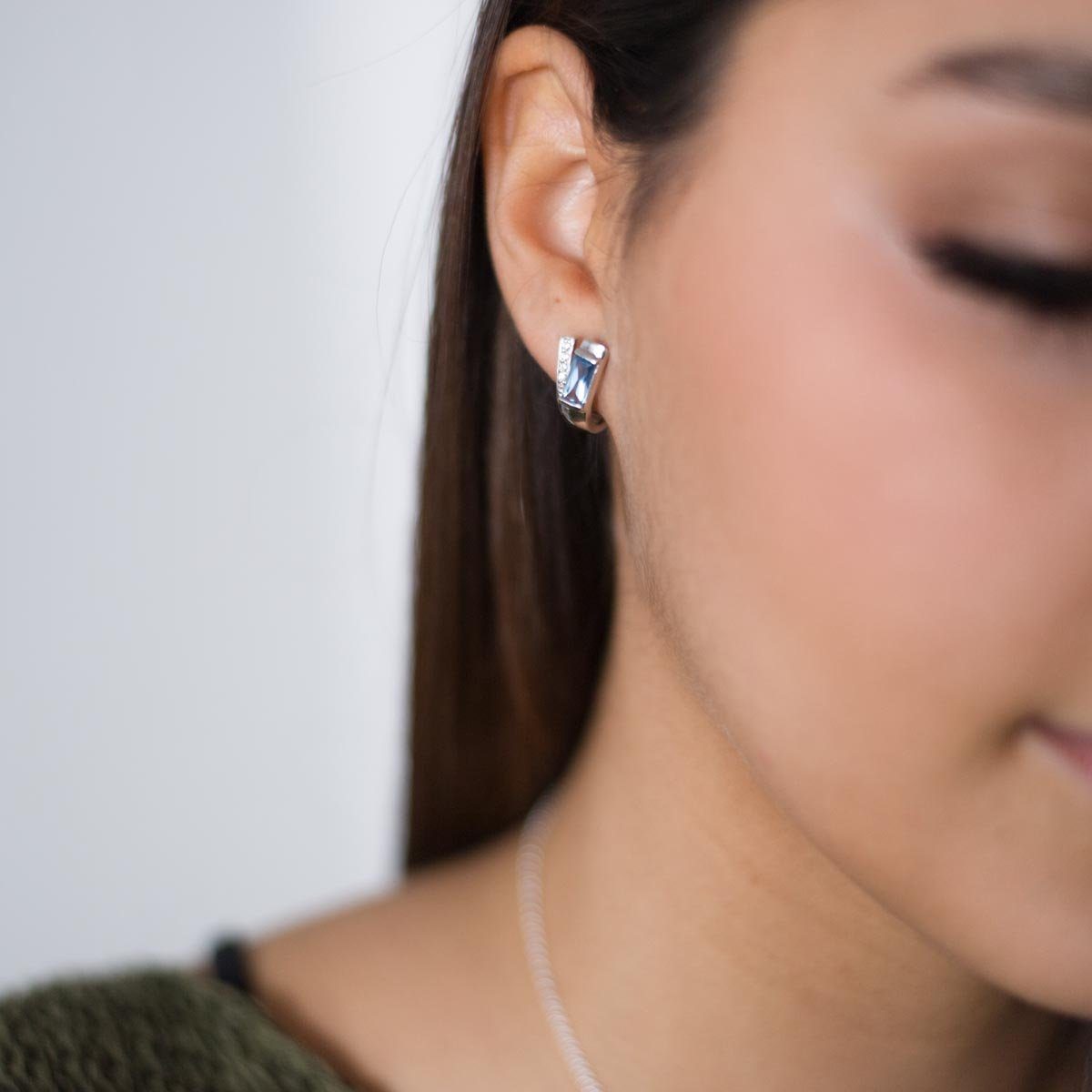 Materia Paar Creolen Damen Zirkonia Creolen Blau Weiß Klappverschluss SO-348, 925 Sterling Silber, rhodiniert