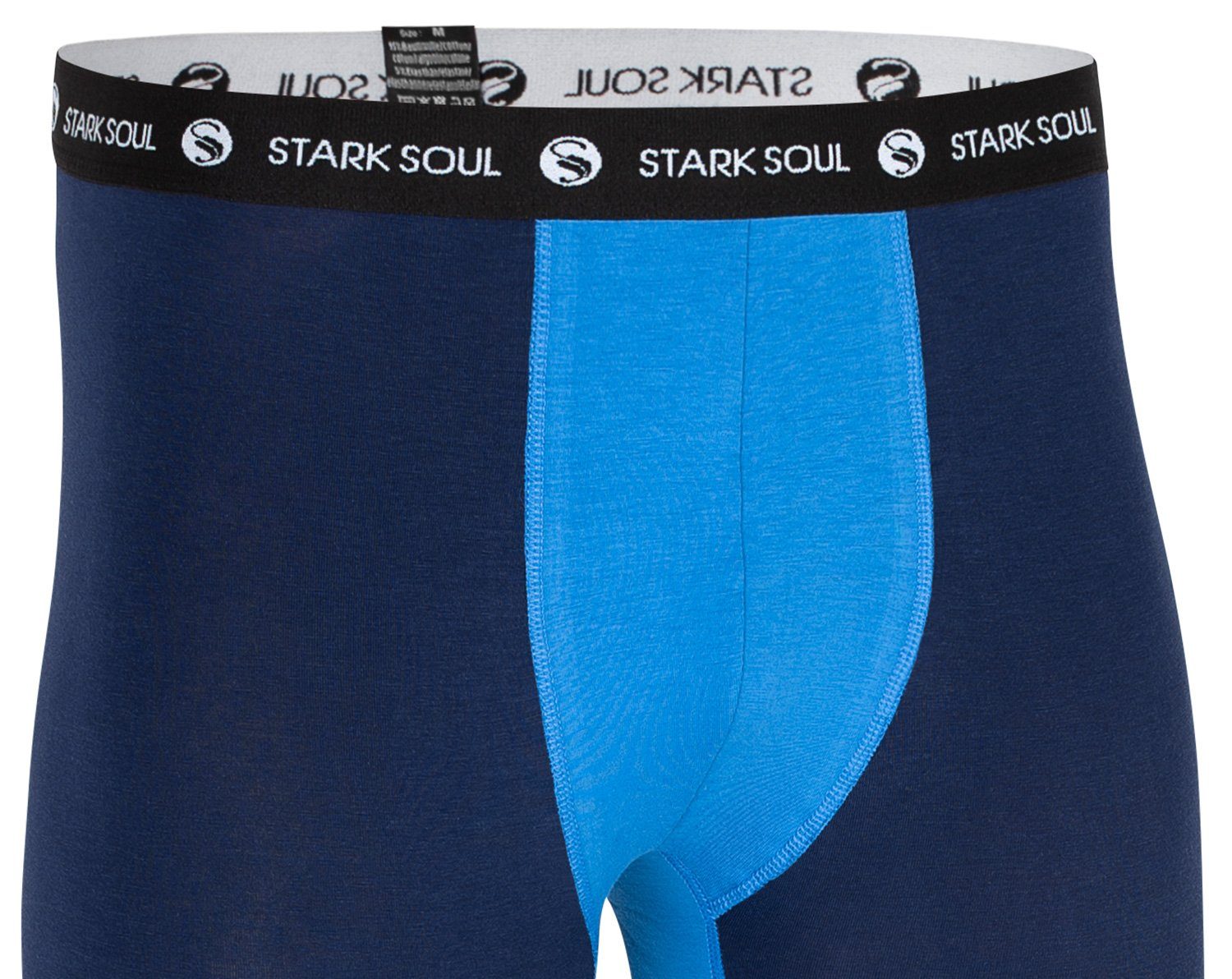 Web-Gummibund weichem Unterhose Long Webbund Soul® Stark Lange Lange Logo Unterhose John mit Marine-Blau -