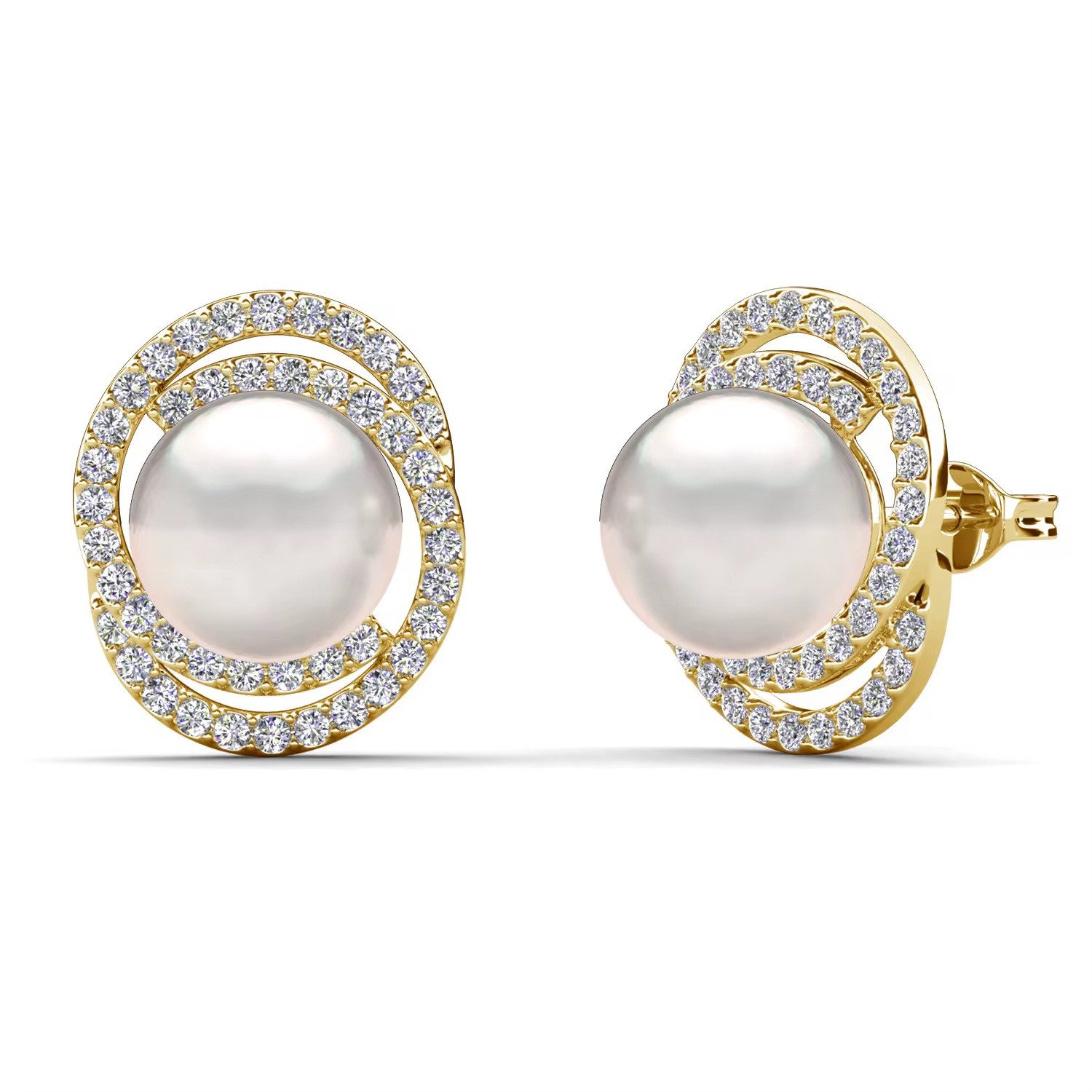 Perlenohrringe Extravagante Damen Perlen Ohrstecker mit Zirkonia Besatz 8mm