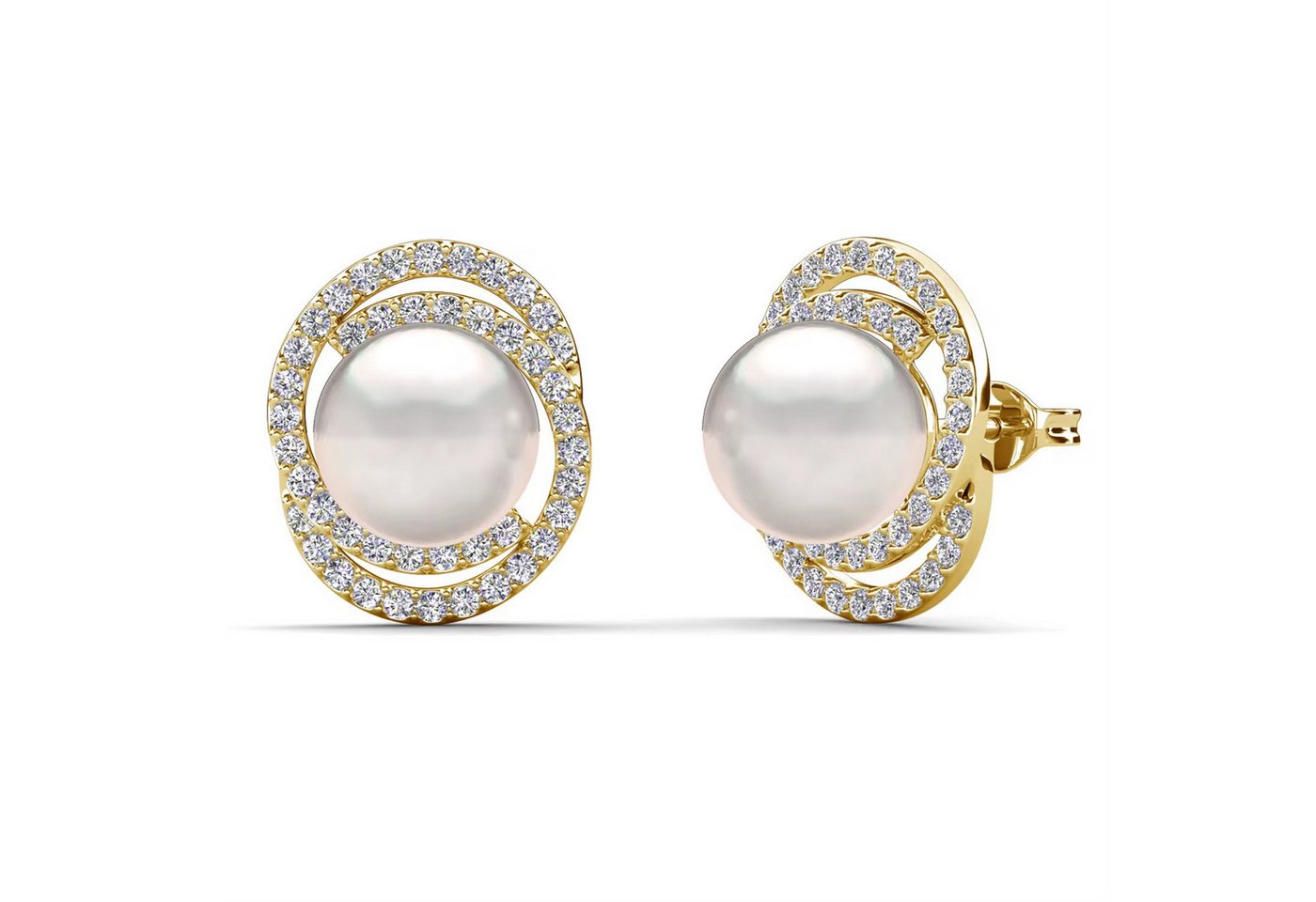 ROUGEMONT Perlenohrringe Extravagante Damen Perlen Ohrstecker mit Zirkonia Besatz 8mm, Hypoallergen für empfindliche Haut