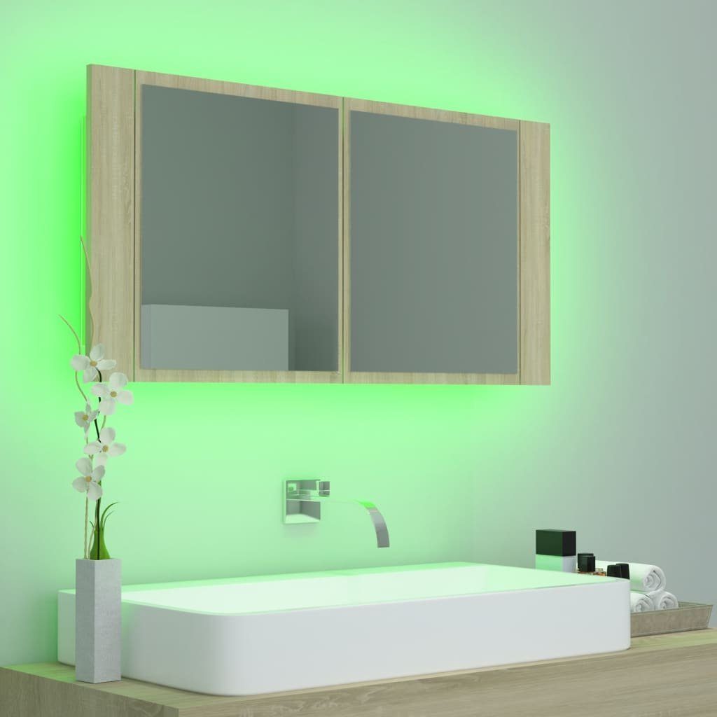 Eiche cm Badezimmerspiegelschrank Sonoma-Eiche Acryl Sonoma vidaXL LED-Bad-Spiegelschrank (1-St) 90x12x45