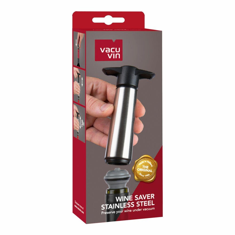 VACUVIN Weinflaschenöffner Weinpumpe Edelstahl, mit 2 Stopfen