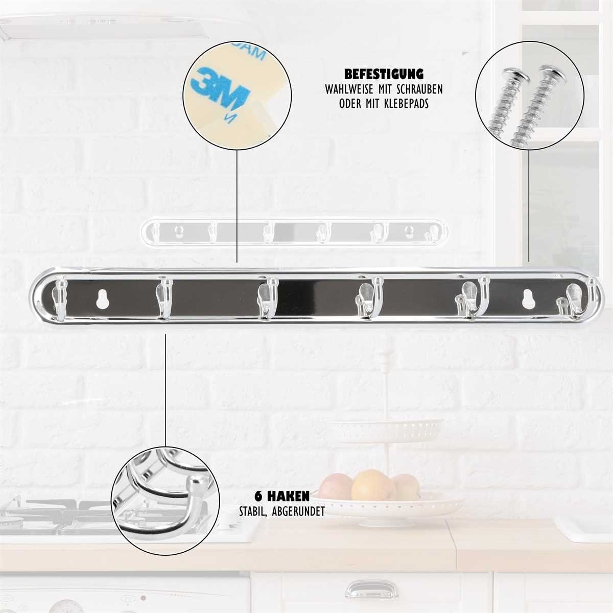 Lantelme Hakenleiste Edelstahl Landhaus Stil Selbstklebend Küchenleiste mit Haken, 6 Haken für Küche als Utenslienhalter i Bad als Handtuchhalter – Bild 4 von 5