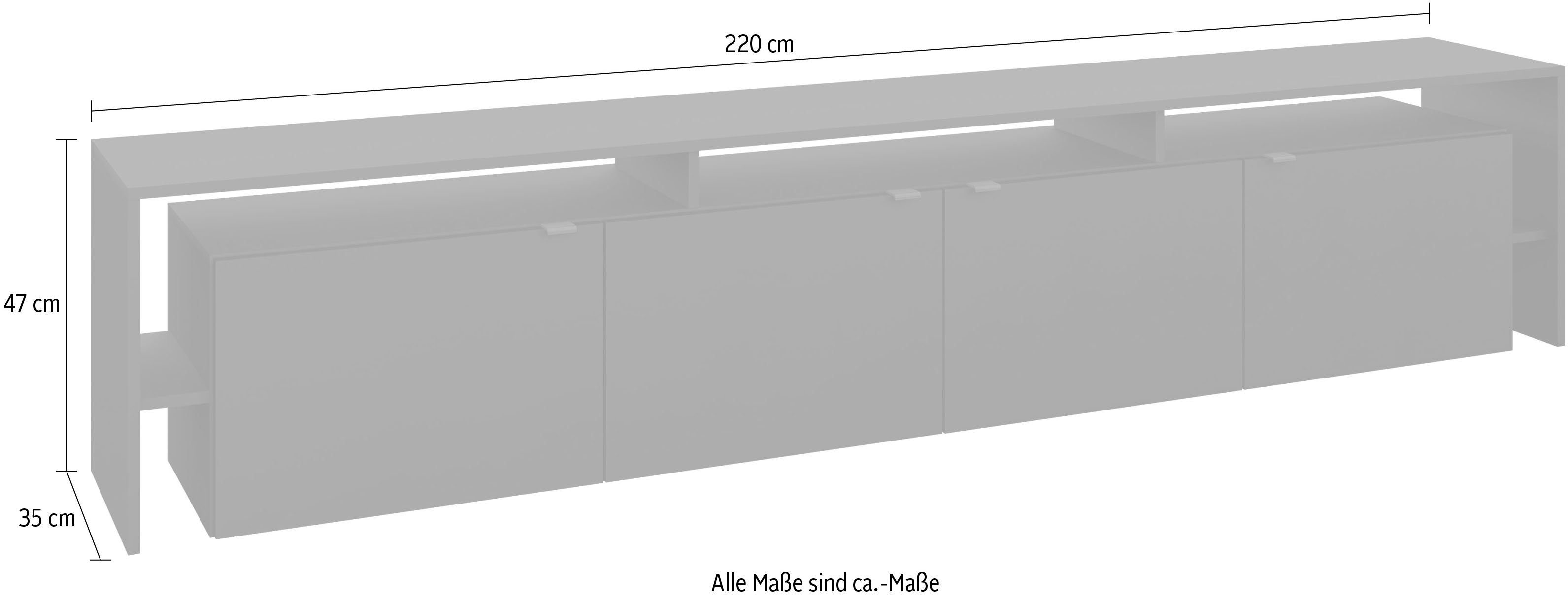 220 cm, vintage matt eiche / schwarz matt Sophia TV-Schrank | Möbel Überbau Breite mit schwarz borchardt