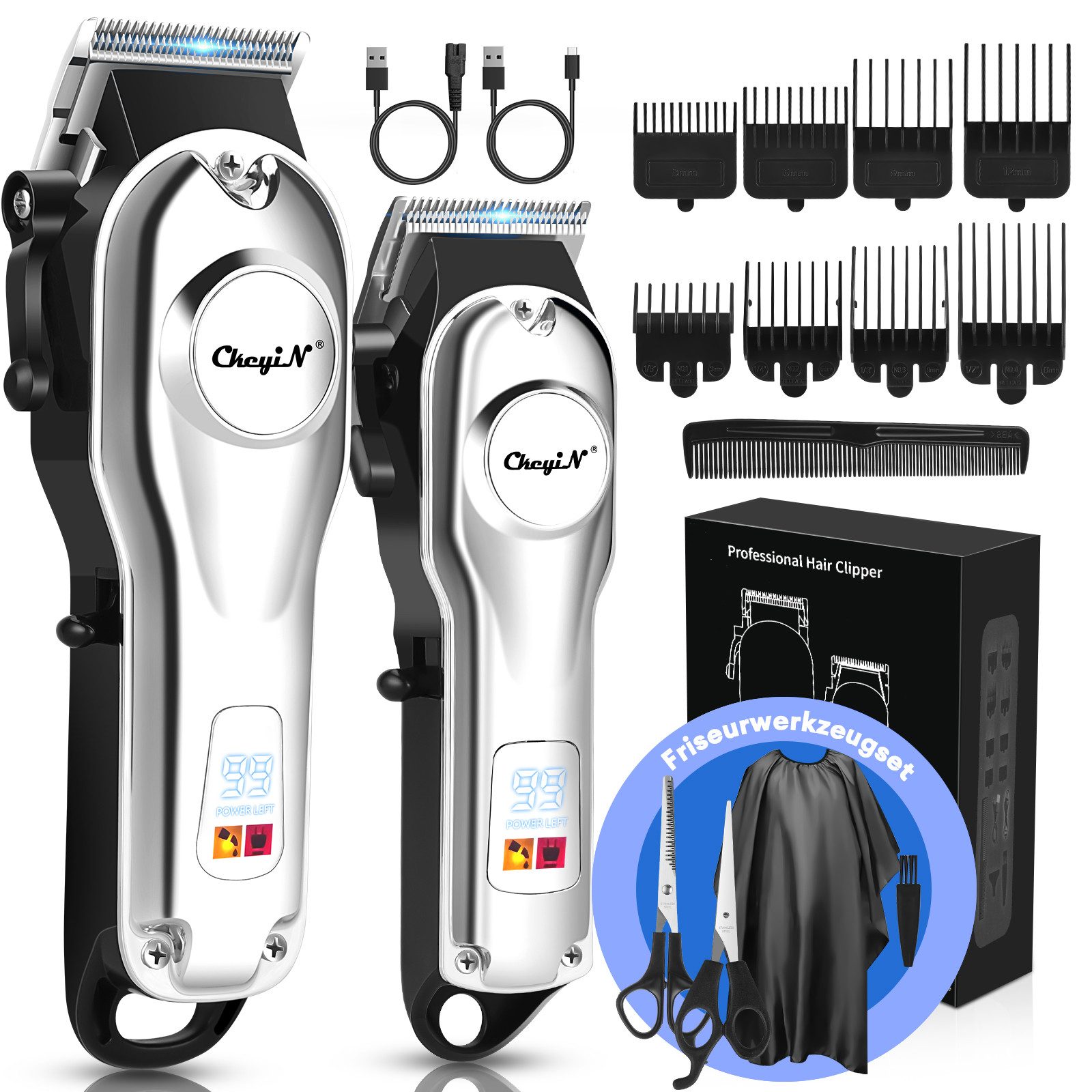 CkeyiN Haar- und Bartschneider Haarschneidemaschine Profi Haarschneider Barttrimmer-Set für Herren, mit LED-Anzeige Edelstahlklinge Lange Akkulaufzeit
