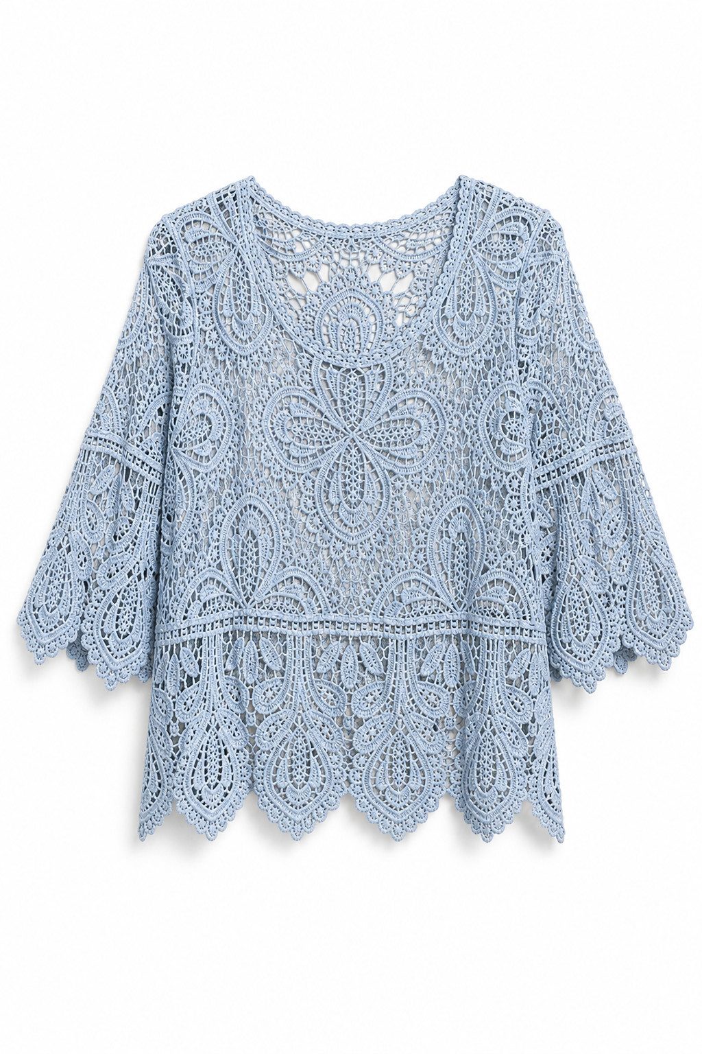 ITALY VIBES Spitzenbluse - Häckel-Shirt mit ausgestellten Ärmeln - Boho - ITALY VIBES ONE SIZE - passend für Größen XS - M