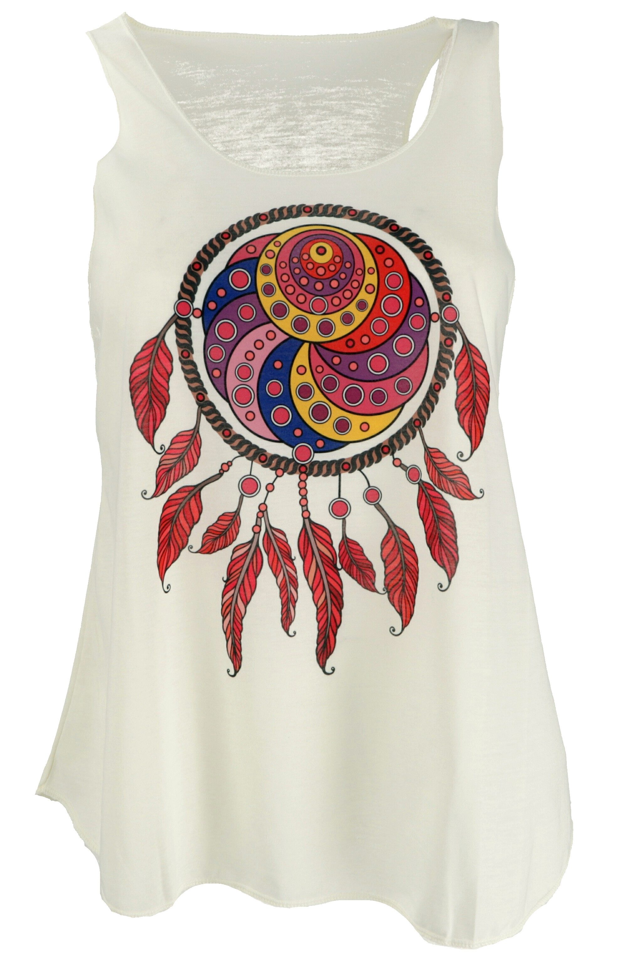 Guru-Shop T-Shirt Tanktop mit farbigem Ethnodruck - creme.. Festival, Ethno günstig online kaufen