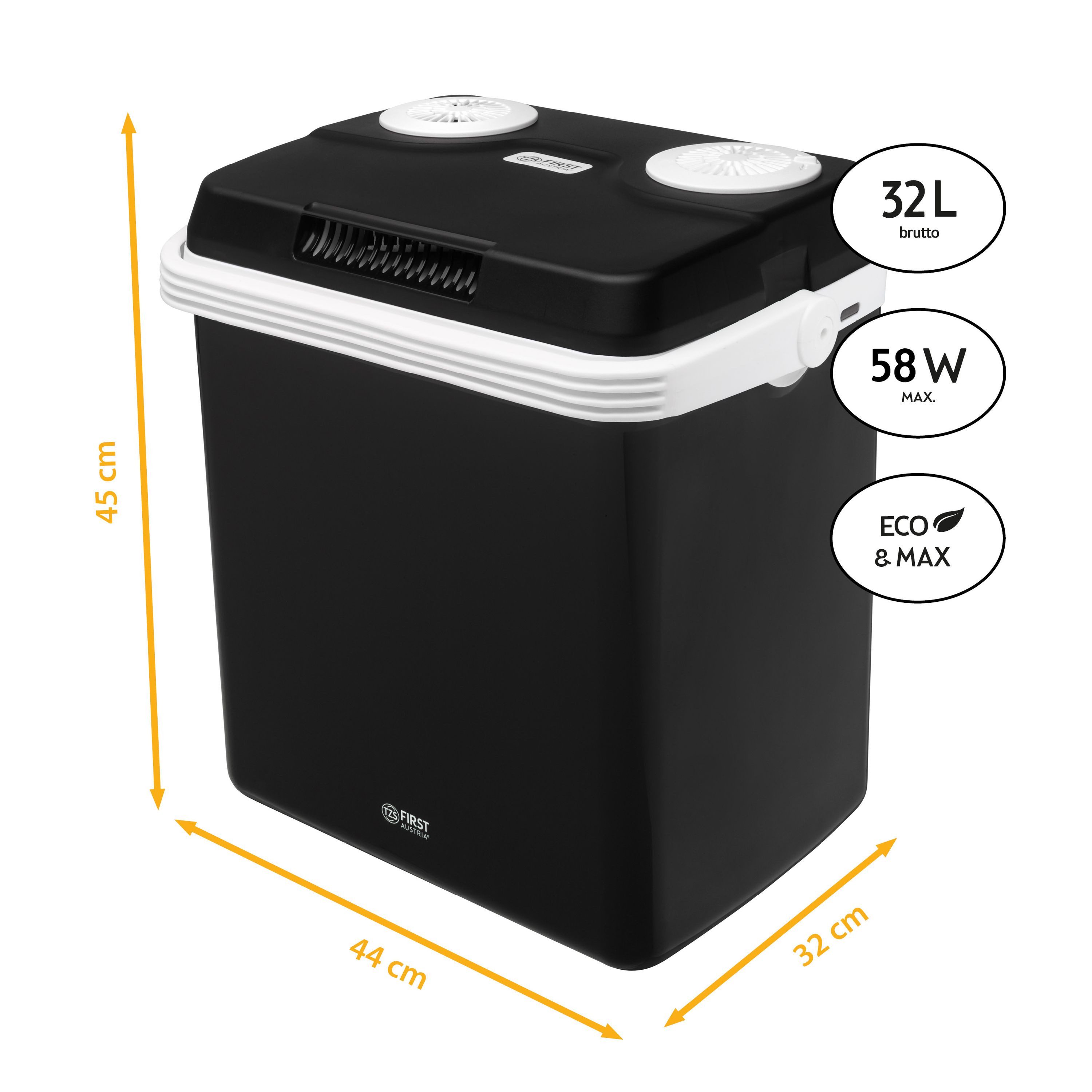 TZS FIRST AUSTRIA Elektrische Kühlbox 32L, Mini-Kühlschrank, 12V /230V Anschluss, 12-V-Stecker fürs Auto, für Camping, Festivals, Reisen, mit Kühl- und Warmhalt – Bild 3 von 5
