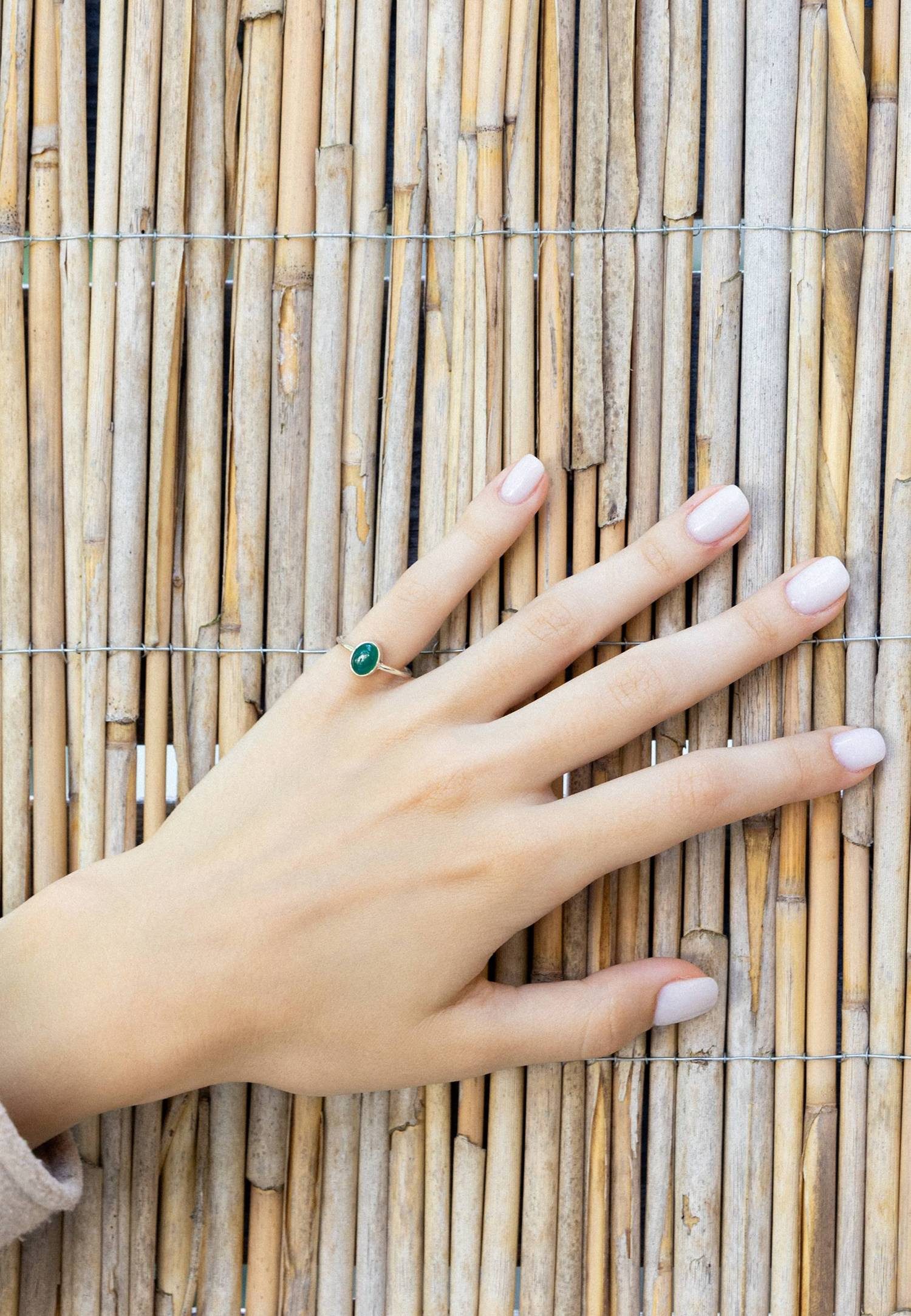 mantraroma Silberring SAMA oval aus 925 Silber mit grünen Onyx (Ring mit Schmuckbeutel), Damenring aus 925er Silber