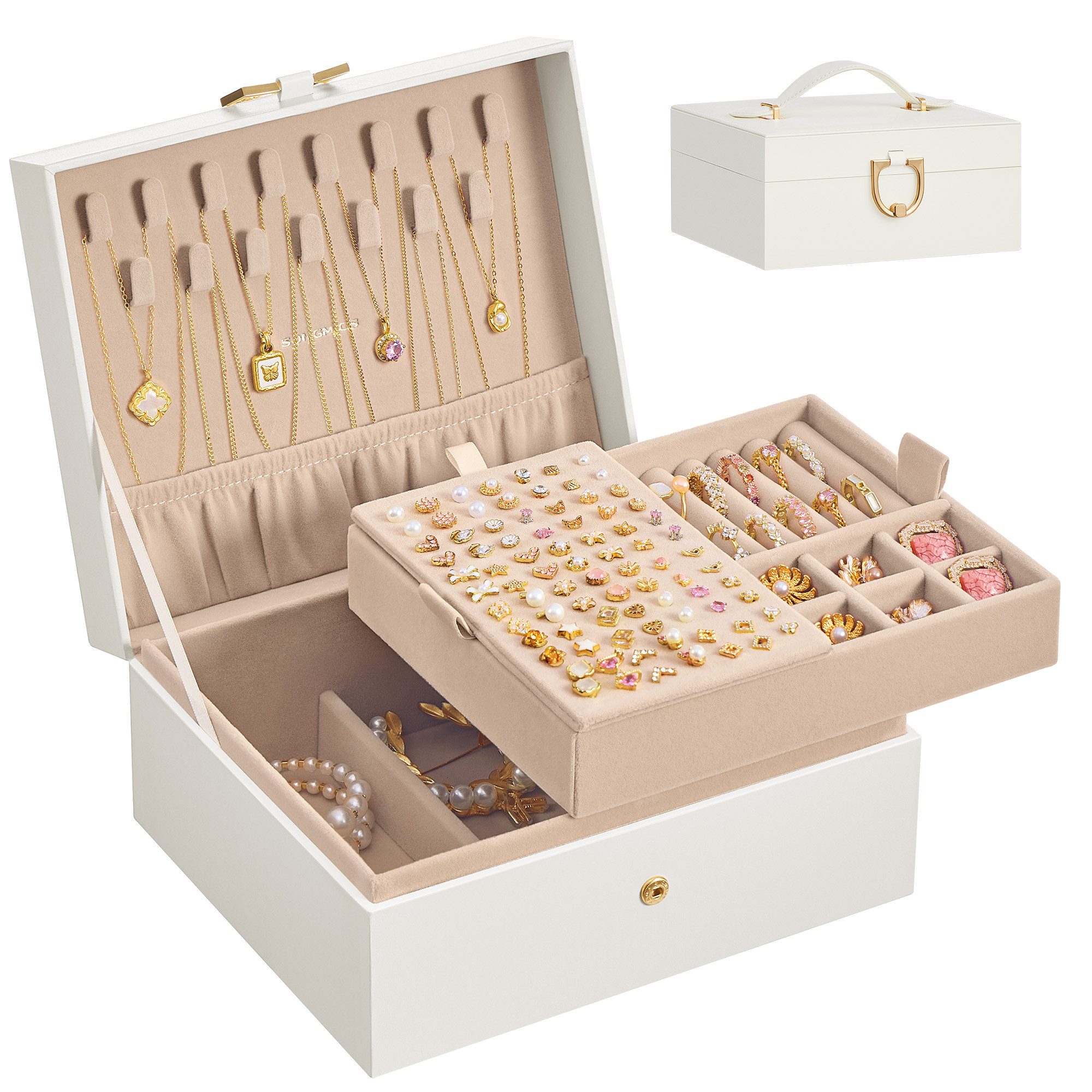 SONGMICS Schmuckkasten Schmuckaufbewahrung, 2 Ebenen, mit herausnehmbarem S günstig online kaufen