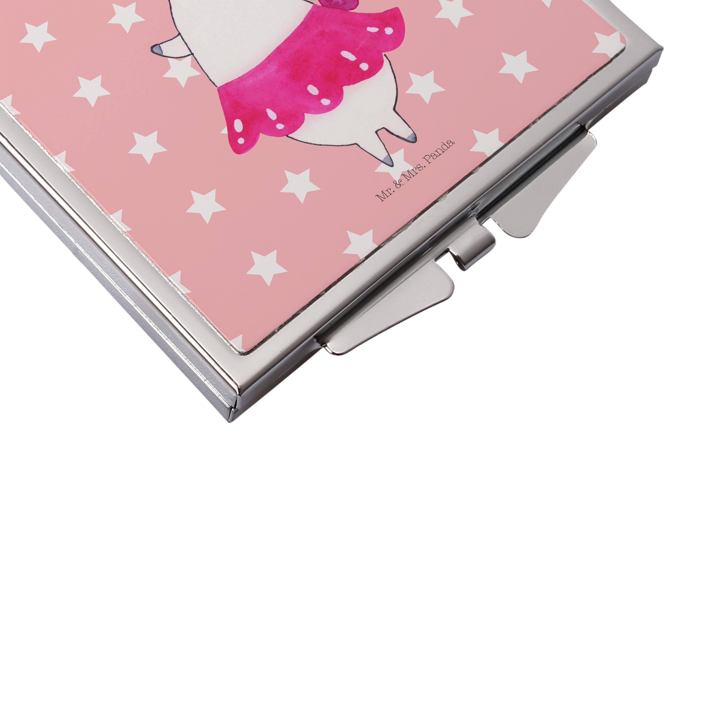 Pastell - silber, - Geschenk, Mrs. Mr. Einhorn Kosmetikspiegel Rot Pegasus, & (1-St) Panda Ballerina Unicorn,
