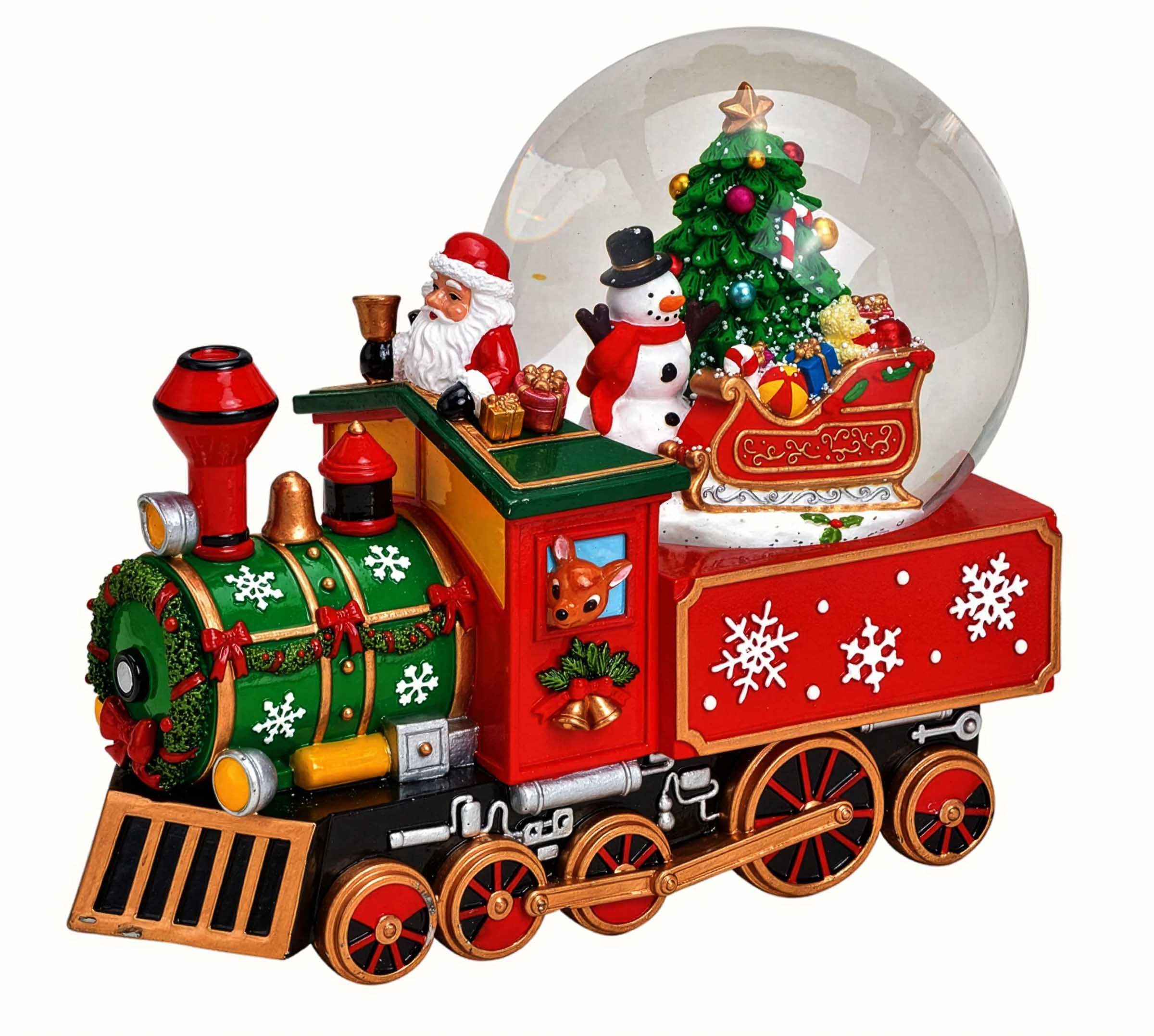 Bubble-Store Schneekugel Spieluhr mit Musik, Weihnachtsmann im Weihnachtszug Schneekugel