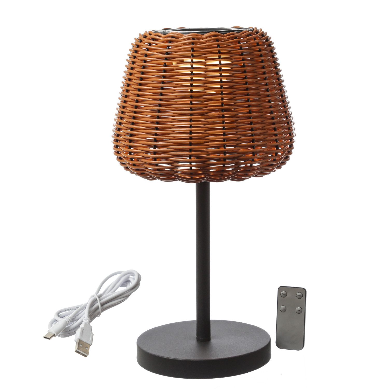 MARELIDA LED Außen-Tischleuchte LED Garten Tischlampe Korboptik Rattanoptik dimmbar aufladbar Fernb., LED Classic, warmweiß (2100K bis 3000K)