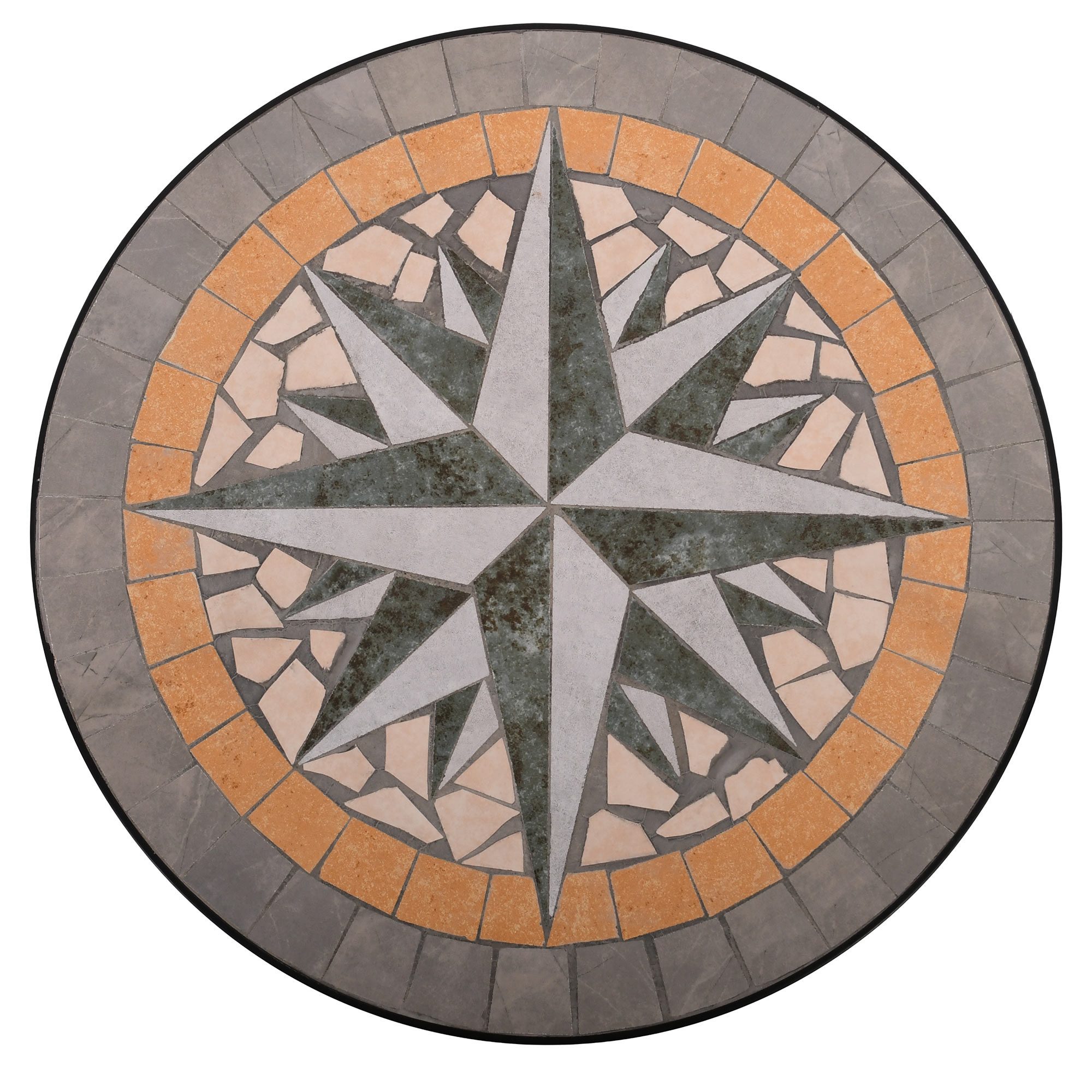 Raburg Gartentisch Mosaiktisch, Balkon- und Terrassentisch, 60 cm Ø, 72 cm hoch, Mayla (rund), liebevolle Handarbeit, Mosaikmuster, schwarzes Metallgestell