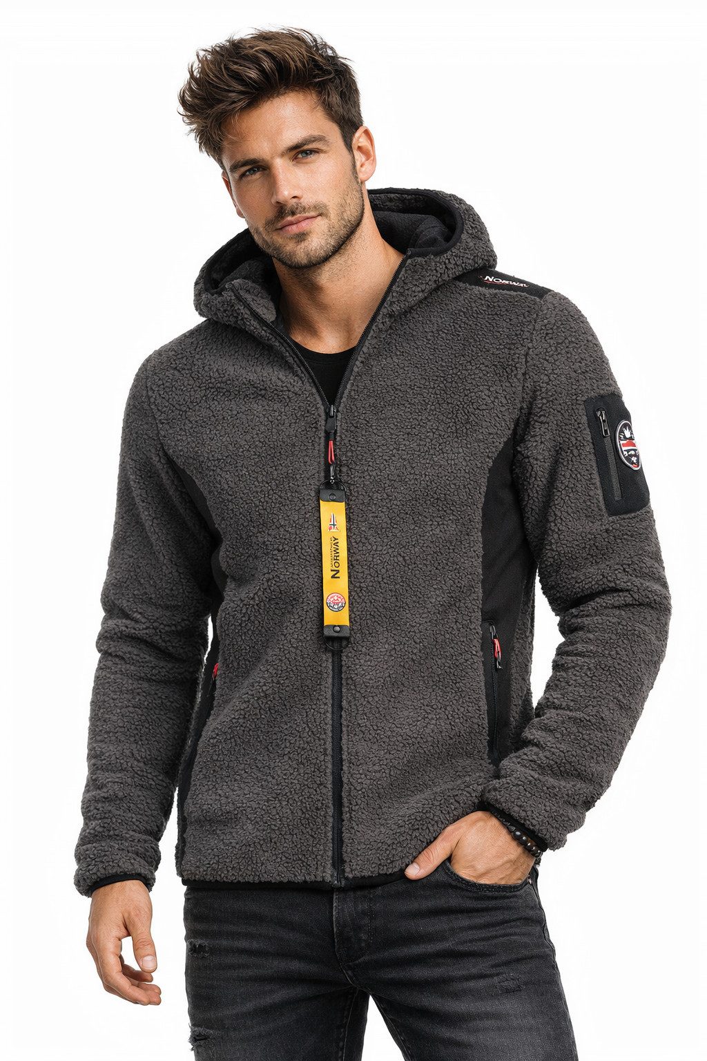 Geographical Norway Fleecejacke Herren Übergangs Herbst Winter Jacke Teddy Fleece Outdoor MIX Stoff
