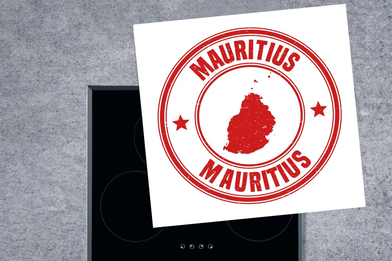 MuchoWow Herdblende-/Abdeckplatte Eine Illustration von cm, Briefmarke, Arbeitsplatte roten Vinyl, mit 78x78 Ceranfeldabdeckung, (1 für einer küche Mauritius tlg)