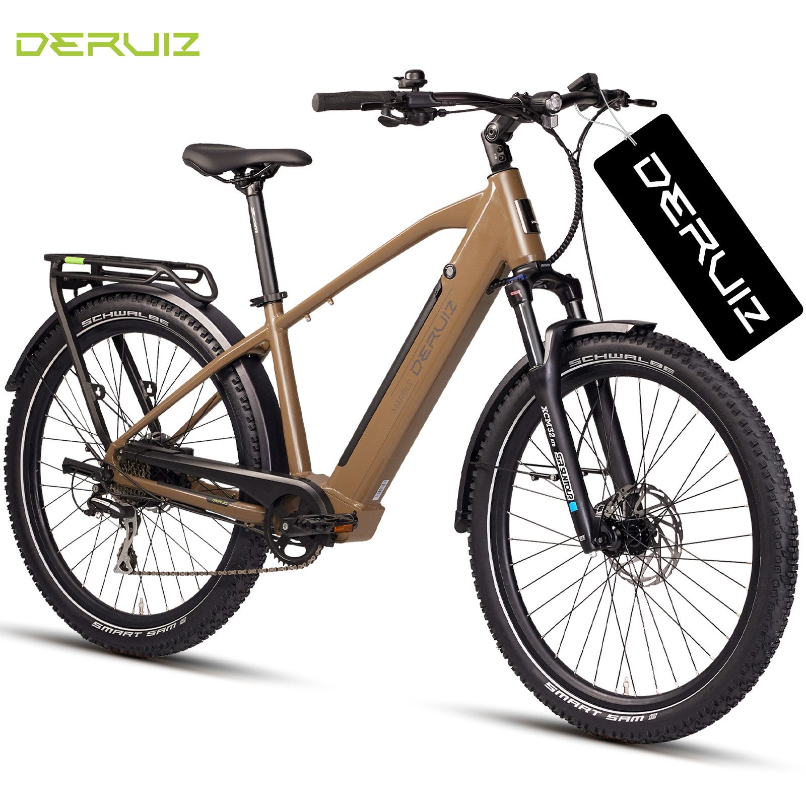 DERUIZ E-Bike Mountainbike Marble SUV 27,5 Zoll, bis 161 km, Drehmomentsensor, Damen & Herren, 8 Gang SHIMANO Shimano Acera RD-M360 SGS Schaltwerk, Kettenschaltung, Heckmotor, 644 Wh, (5 Stufen,Lockout-Federgabel,LCD-Farb-Display,100 Lux Frontlicht), Tektro hydraulische Scheibenbremsen (180 mm vorn / 160 mm hinten)