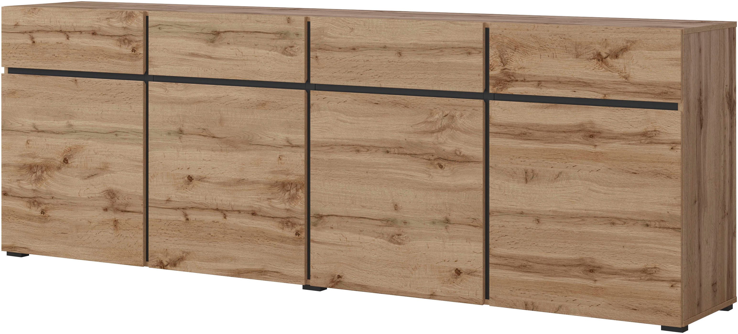 INOSIGN Sideboard Cross,Breite 225 cm, moderne grifflose Kommode,4 Türen/4 Schubkästen, Schubladenschrank mit viel Stauraum, Einlegeböden verstellbar
