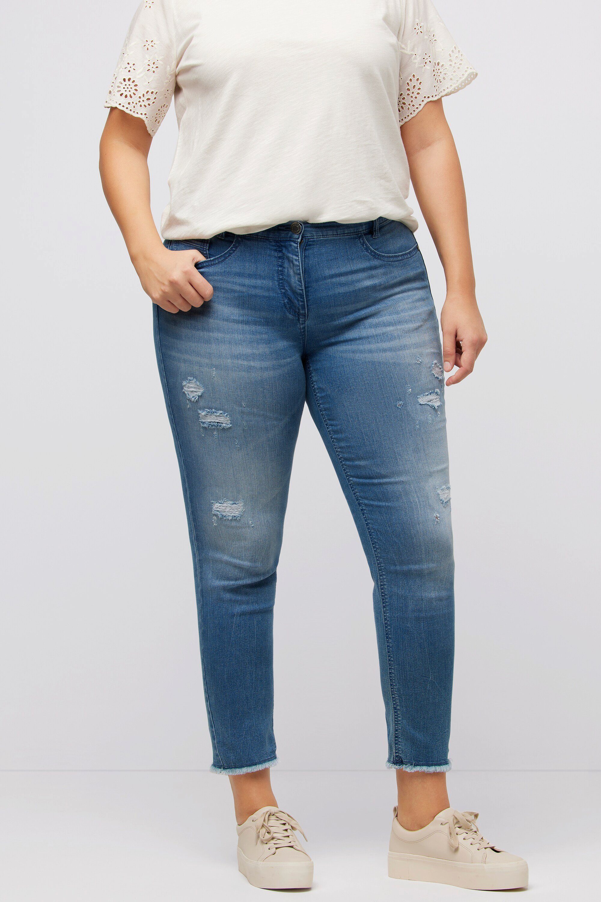 Ulla Popken Regular-fit-Jeans Jeans Sarah Destroy-Effekt schmales Bein