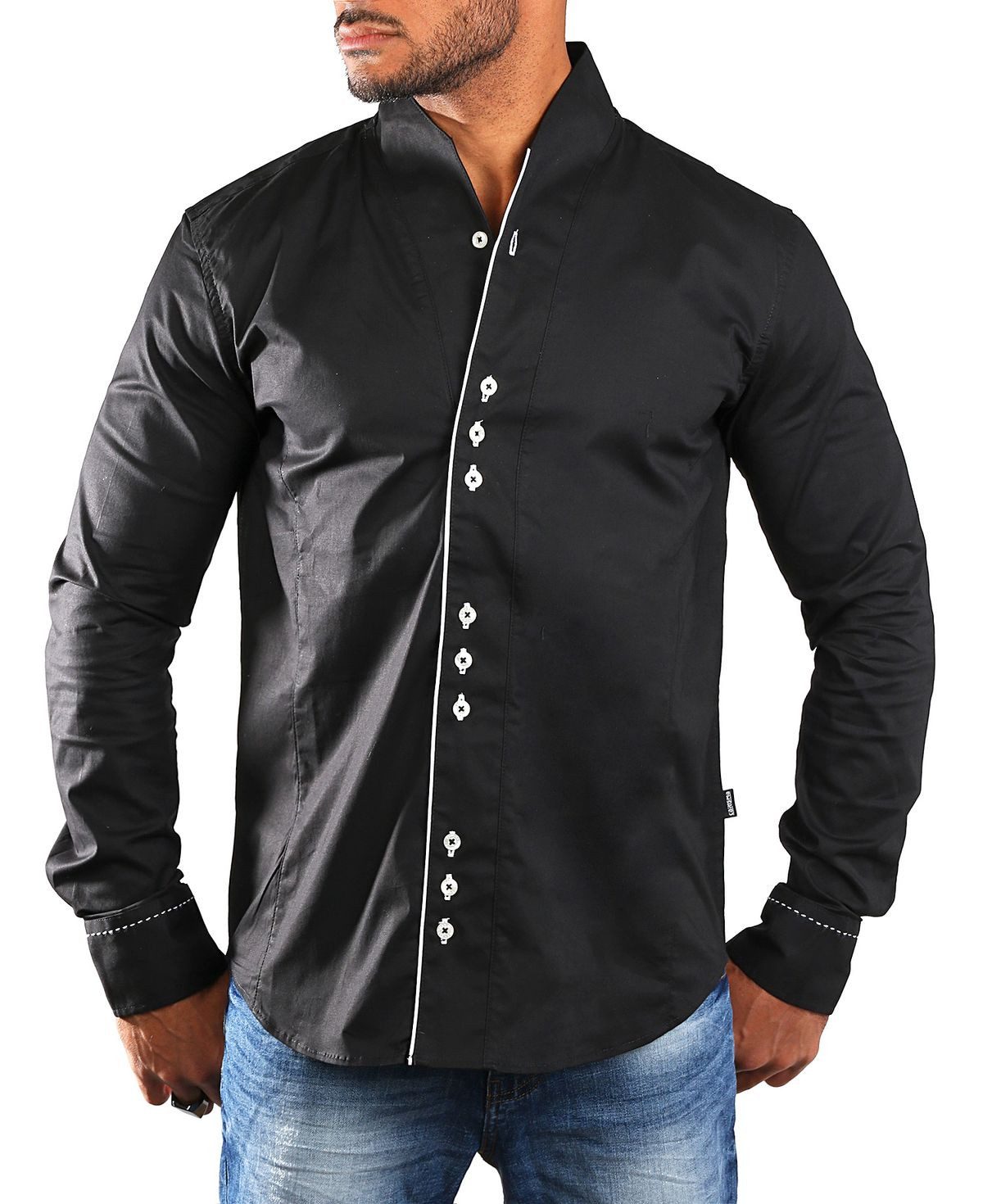 Langarmhemd Herren langarm Stehkragen Hemd H-902-regular fit