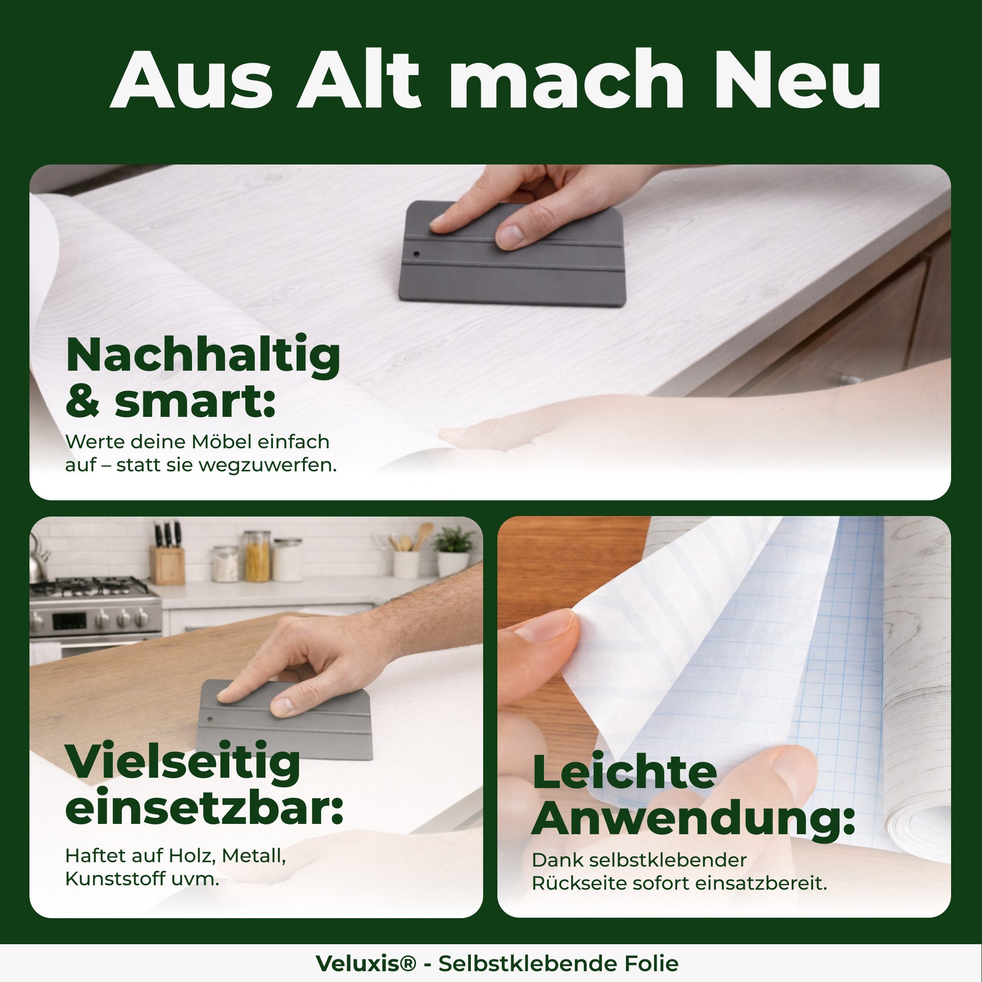 Veluxis Möbelfolie Veluxis® Möbelfolie für Küche & Bad, (1St), selbstklebend & reißfest – wasserfest & hitzebeständig