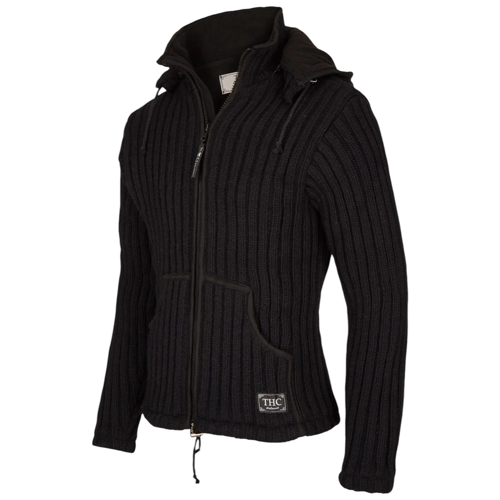 THC Natural Line Strickjacke THC Schafwollstrickjacke schwarz 721 (1 Stück, 1-tlg., 1 Stück) Strickjacke mit abnehmbarer Kapuze