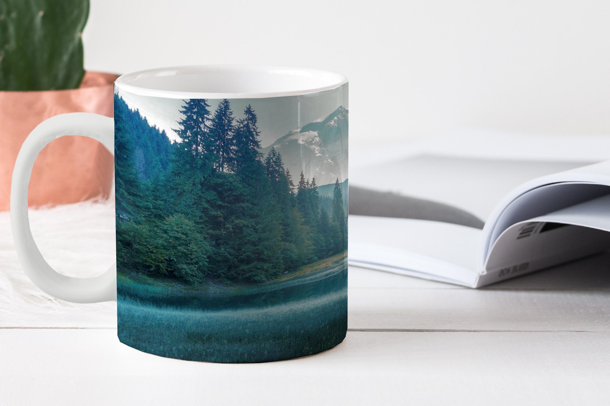 - - Gras Keramik, - MuchoWow Becher, Natur, Geschenk Wald Teetasse, Berge Kaffeetassen, Tasse Bäume Teetasse, -