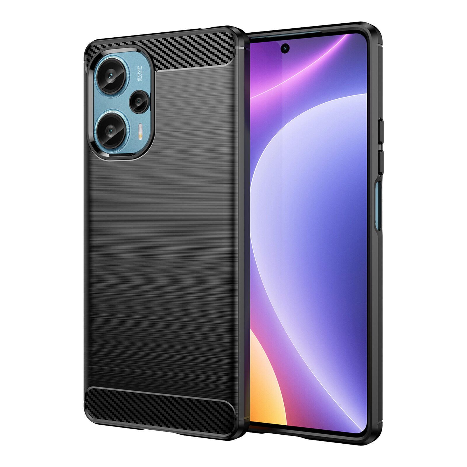betterfon Handyhülle Carbon Hülle für Poco F5 Backcover TPU Silikon Bumper Schwarz, Carbon-Look – stoßfestes Case mit Air-Cushion & Metall-Optik