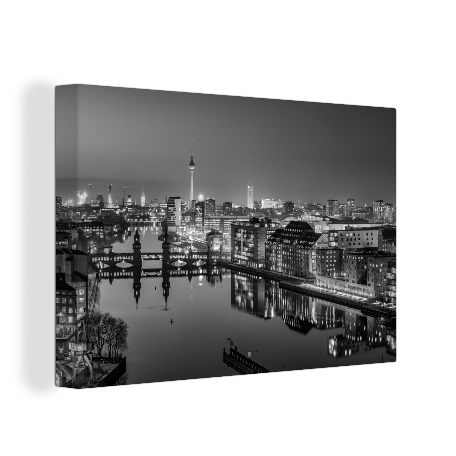 OneMillionCanvasses® Leinwandbild Berlin - Fluss - Schwarz - Weiß, Fotodruc günstig online kaufen