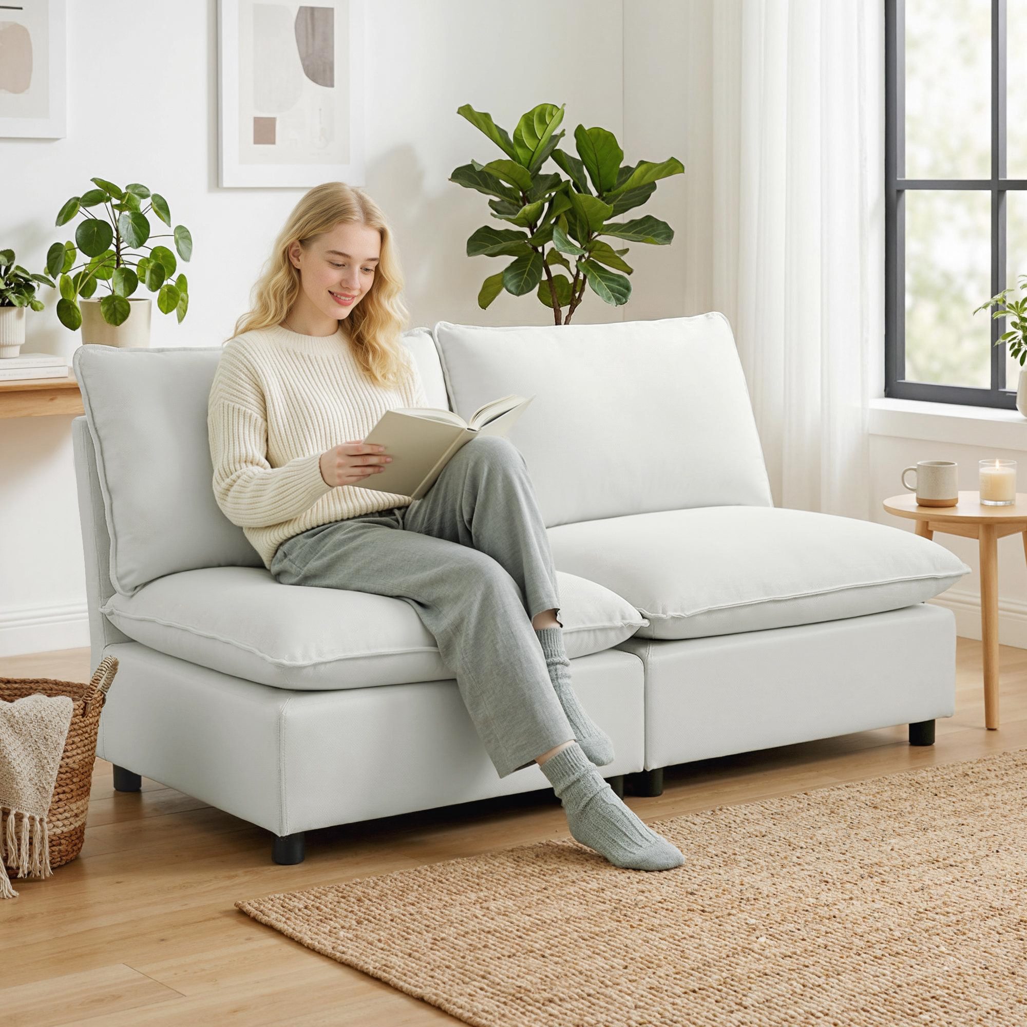 HOMCOM Loveseat 2-Sitzer-Sofa (Modulare Couch, 1-St., Modernes Polstersofa), für kleine Räume, einfache Montage, Grau