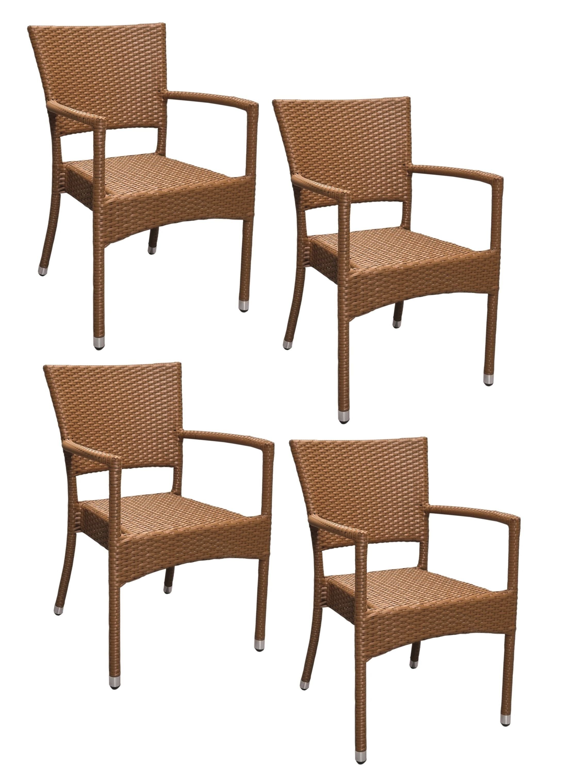 Konway Stapelstuhl ROM (4 St), 4x KONWAY® ROM Stapelsessel Braun Premium Polyrattan Sessel