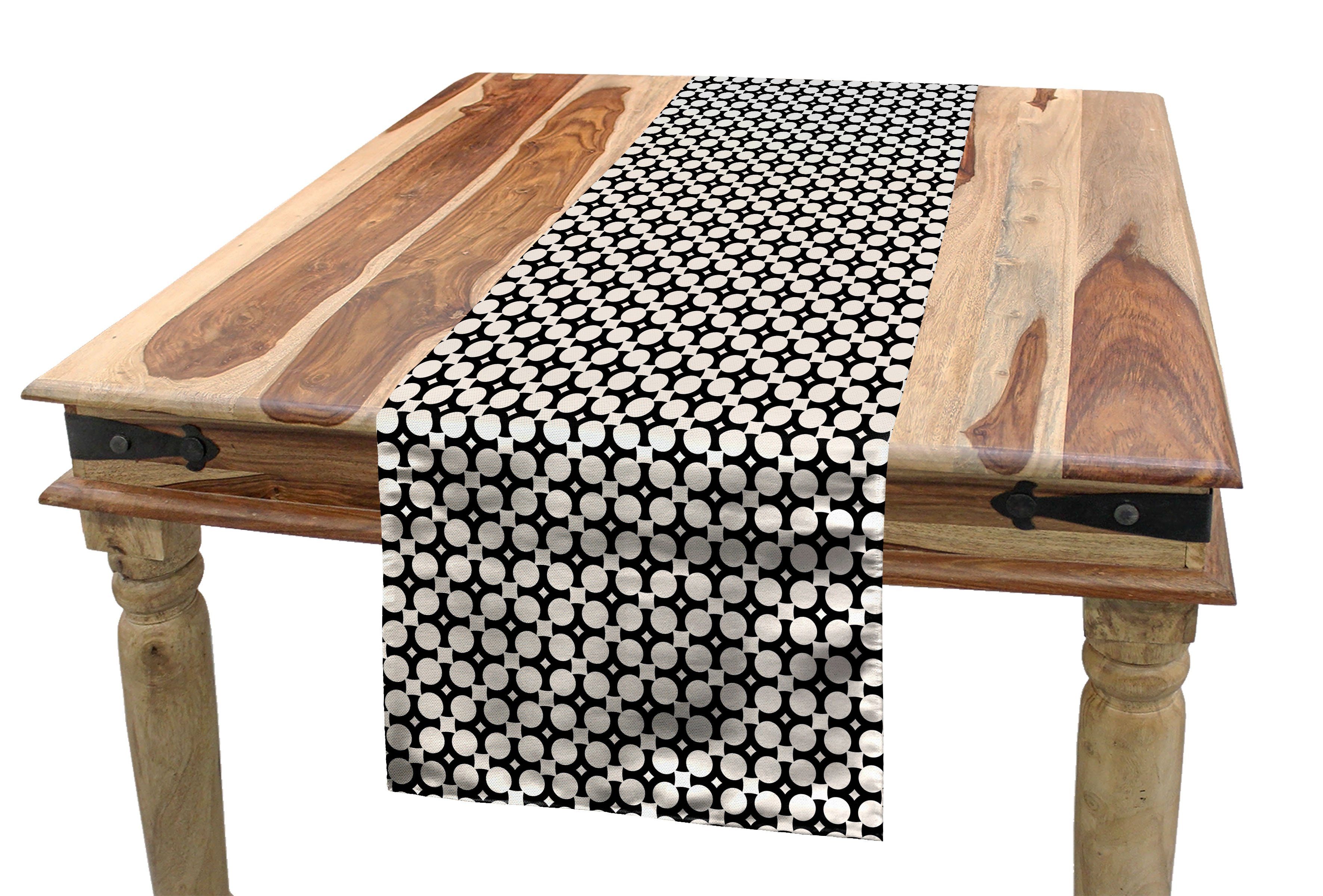 Abakuhaus Tischläufer Esszimmer Küche Rechteckiger Dekorativer Tischläufer, Abstrakt Monochrome Quadrate Kreise