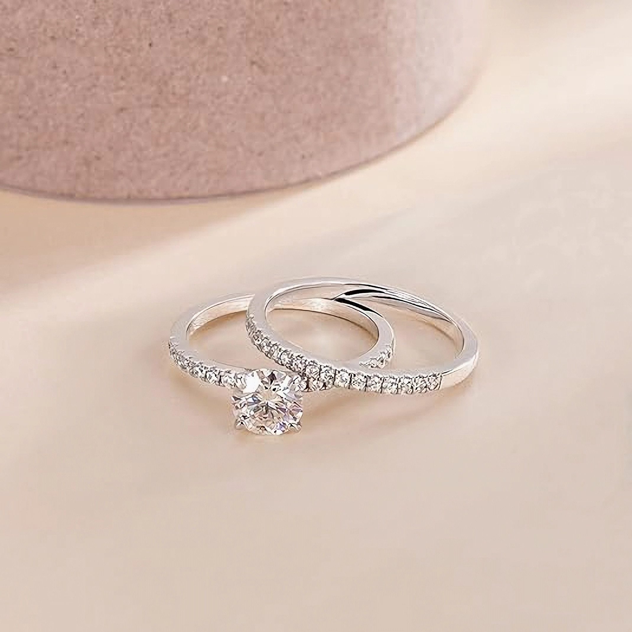 Jumpeak Trauring 585 Gold, 1.1 ct runder Diamantring im Brillantschliff, Hochzeitsset, E,vvs2,3EX,IGI-Zertifikat,ring damen,geschenk