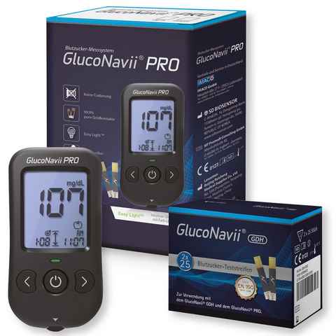 GlucoNavii Blutzuckermessgerät Pro mit Bluetooth in MG, Starterset, Ink. 60 Blutzucker Tetsteifen, 10 Lanzetten und Lanzettiergerät, Blutzucker Starterset inkl. 60 Teststreifen